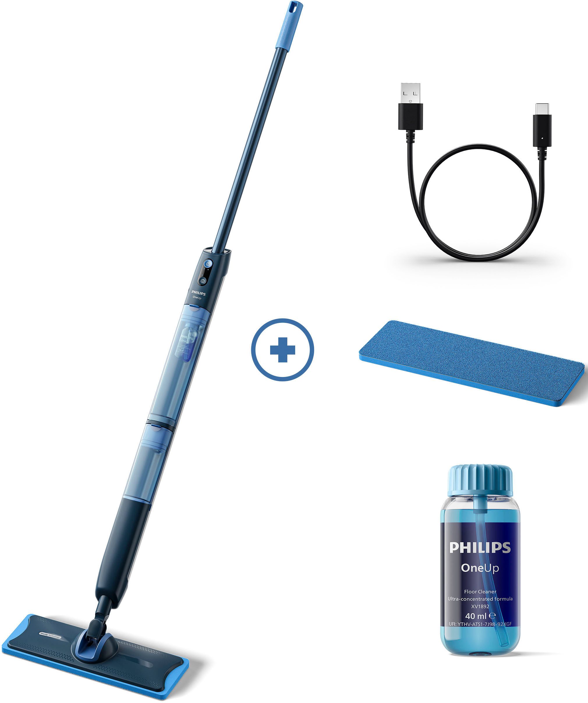 Philips Akku-Wischmopp OneUp elektrischer Wischer 5000 Series XV5113/01, 7,2 W, 70 min Akku-Laufzeit, inkl. 1 Pad und 40 ml Reiniger