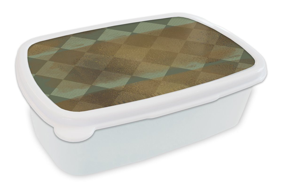 MuchoWow Lunchbox Muster - Gold - Block, Kunststoff, (2-tlg), Brotbox für Kinder und Erwachsene, Brotdose, für Jungs und Mädchen weiß