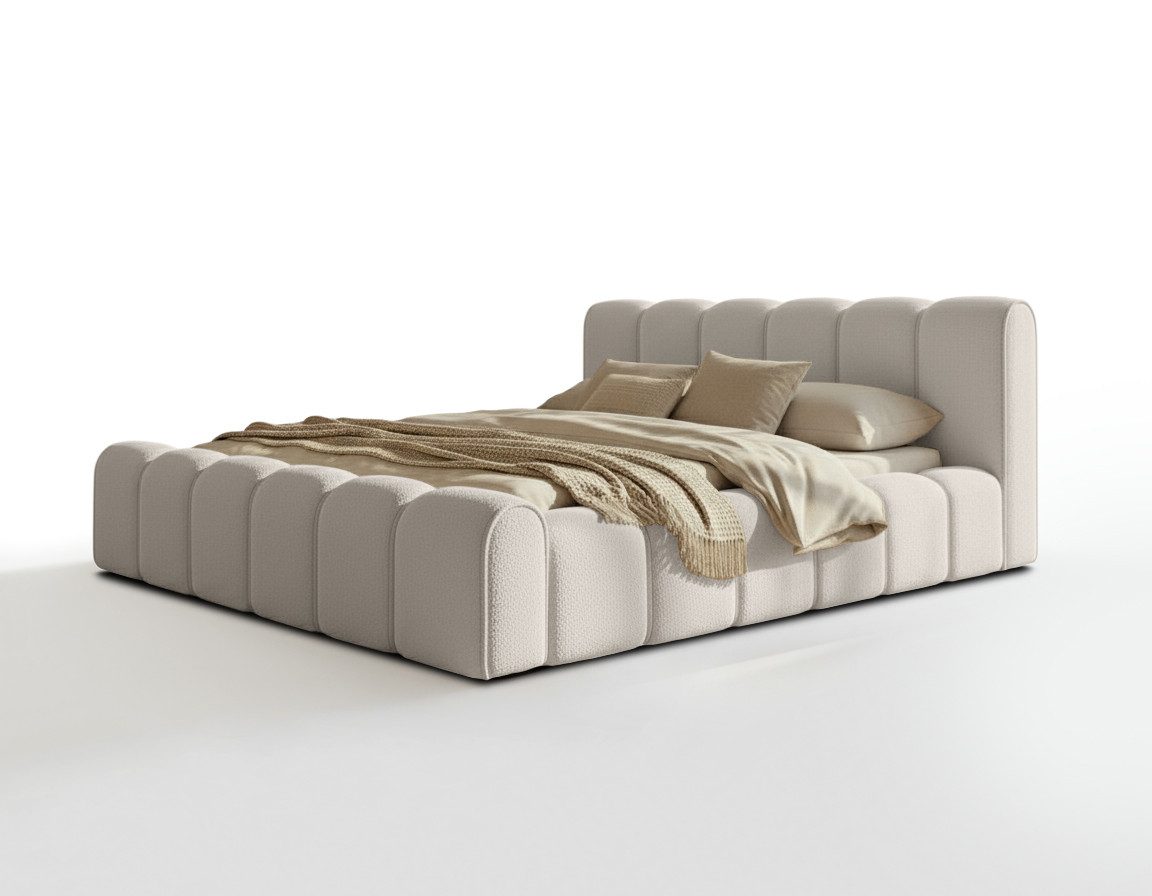 yourhouse24 Polsterbett Designer Loop Bouclé (Bettgestell mit Lattenrost und Bettkasten), Boucle-Stoff, Steppkopfteil, Bettkasten, pflegeleicht, stilvoll