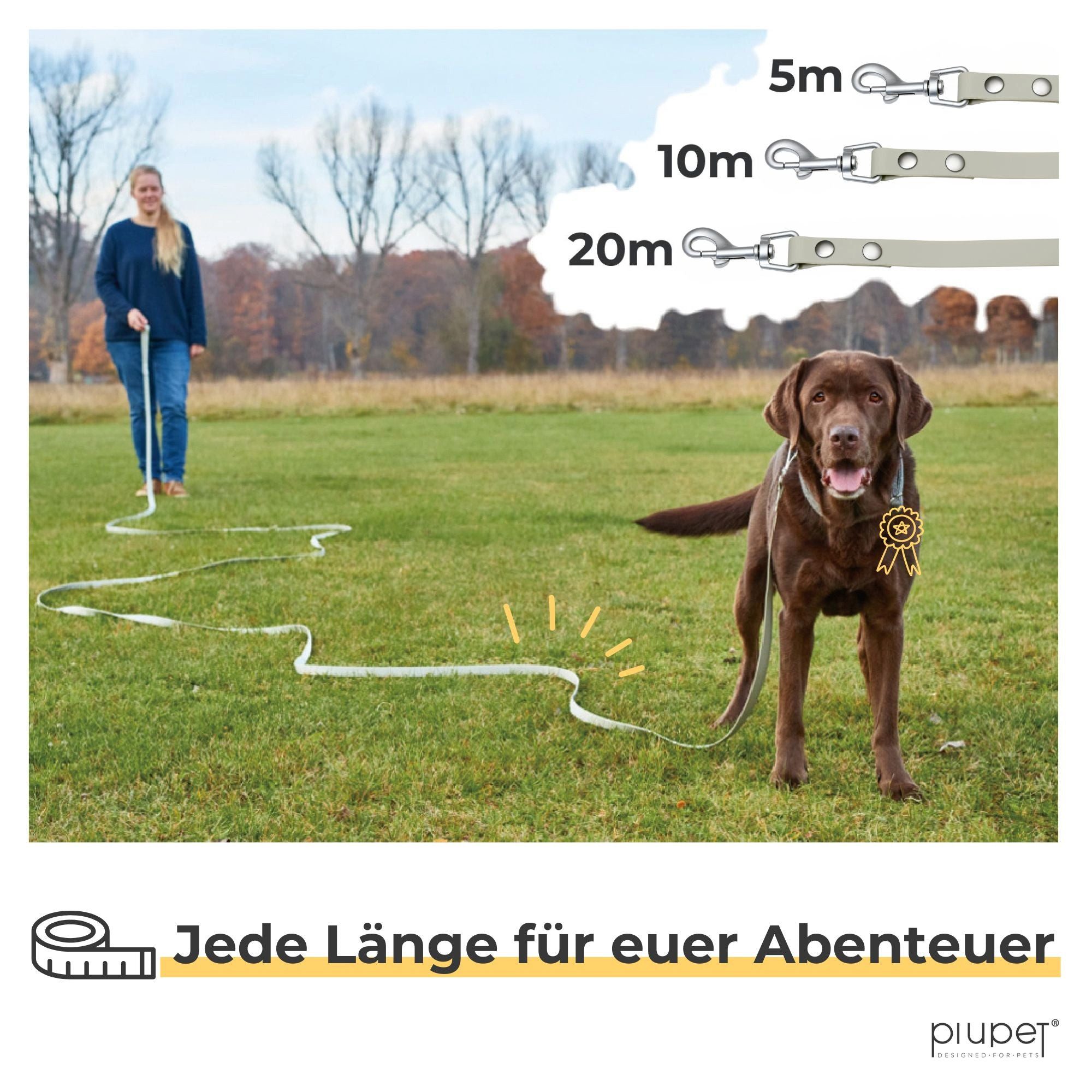 Piupet Schleppleine Schleppleine für Hunde 5m I 10m I 20m I Wasserabweisend I Hundeleine, Längenverstellbar