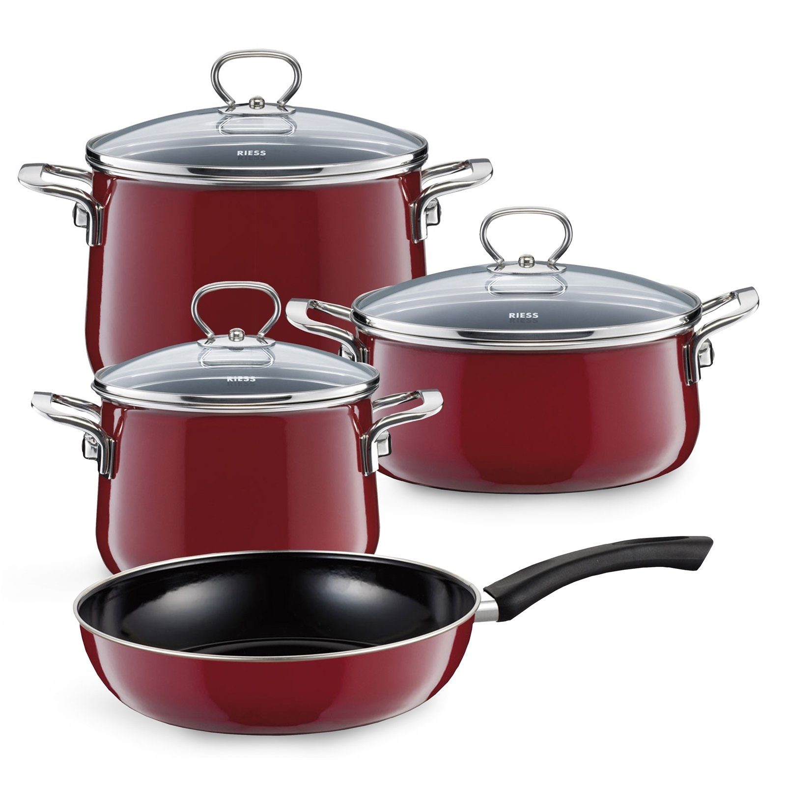 Riess TopfSet Topfset Starterset 4teilig ROSSO, Emaille (Sparpaket, 4