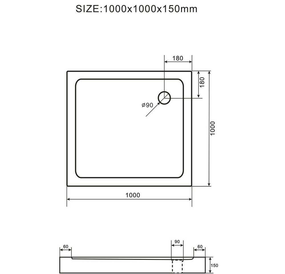 Thumbnail - Aloni Duschwanne TK818, quadratisch, nicht_zutreffend, 1-St., Aloni Duschwanne Duschtasse viereckig (BxBxH) 100x100x15 c...