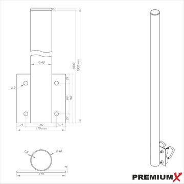 PremiumX Balkonhalter 100cm Ø 48mm Stahl Mast Geländer SAT Mast-Verlängerung SAT-Halterung