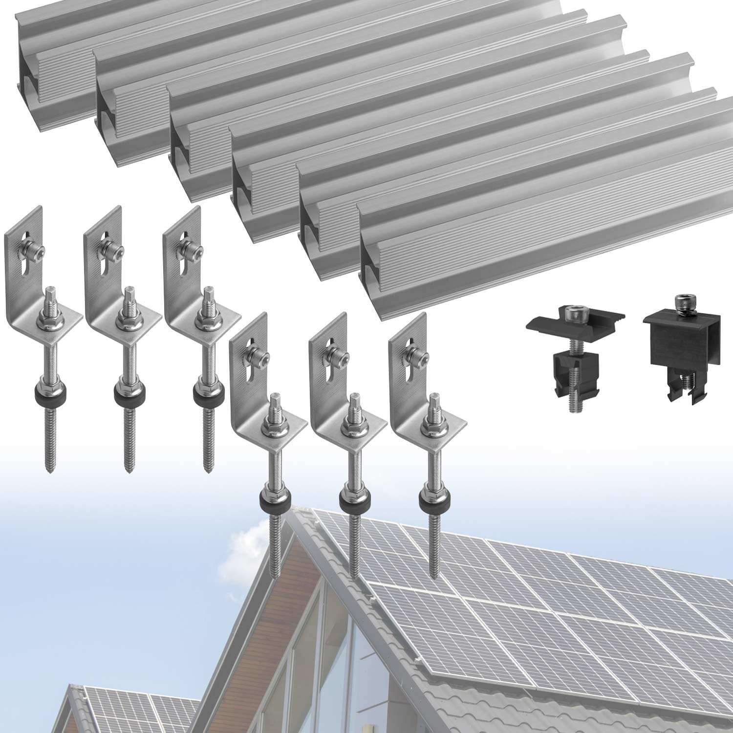 avoltik Solarmodul-Halterung Set Blechdach Befestigung Stockschraube Schiene für 1-4 Solarmodule, (Set)