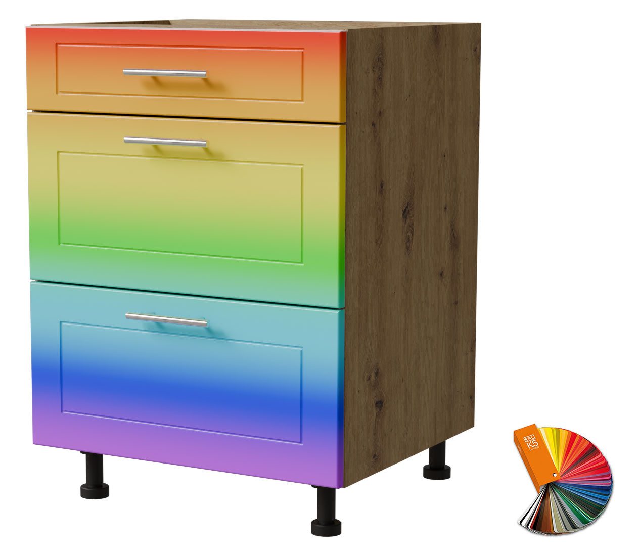 Feldmann-Wohnen Auszugsunterschrank Bari (D3M/60, 3 Schubladen, Blum Metabox Teilauszug, 1-St., moderne Kassettenoptik, lackierte Fronten, 60x50x82cm) Eiche Artisan / RAL Wunschfarbe matt (K5)