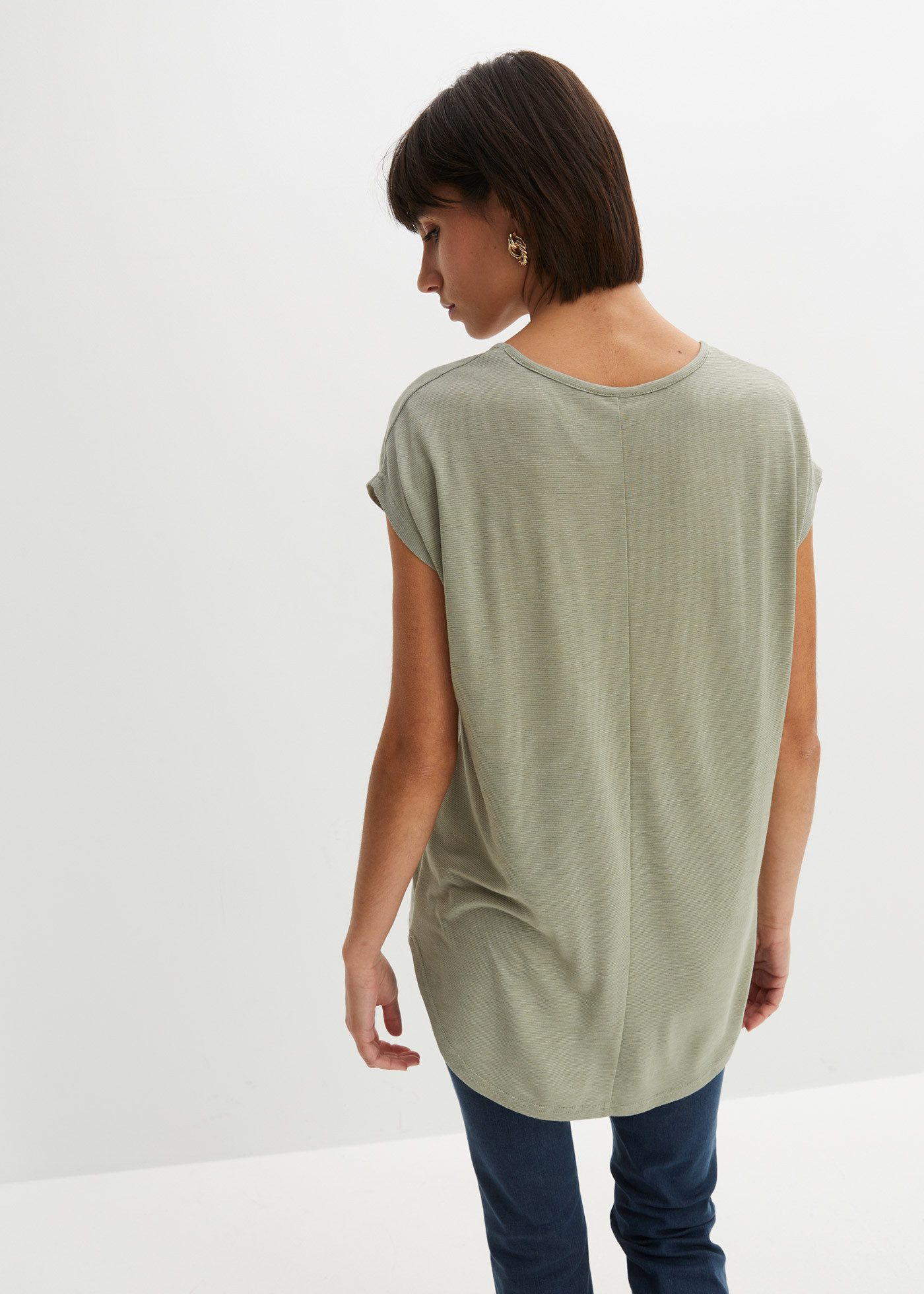 bonprix Longshirt Oversize Passform, Kurzarm-Design, aus Viskose-Mix