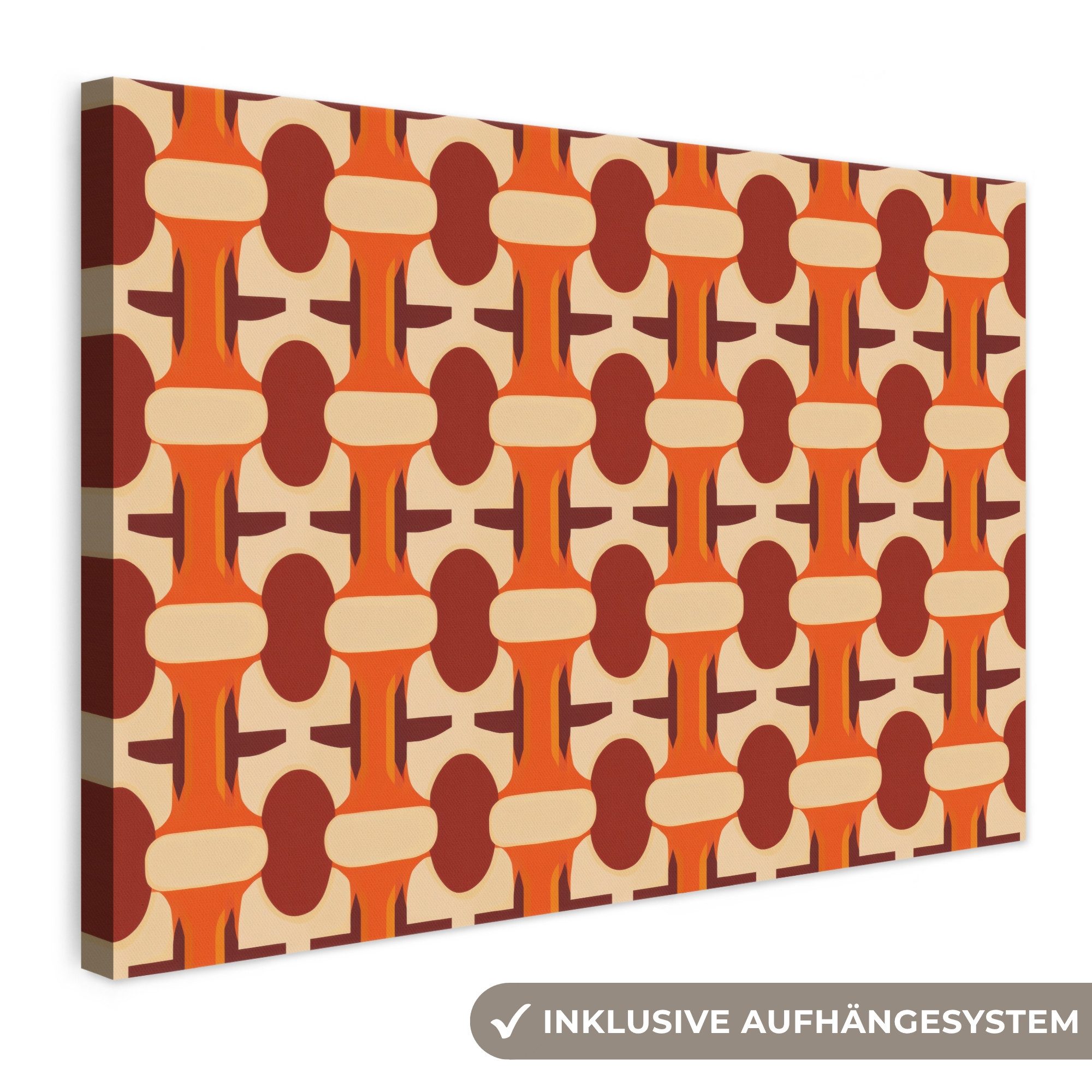 OneMillionCanvasses® Leinwandbild Geometrisch - Retro - Orange, Fotodruck (1 St), Leinwand Bilder Klein, Wand Dekoration Aesthetic 30x20 cm
