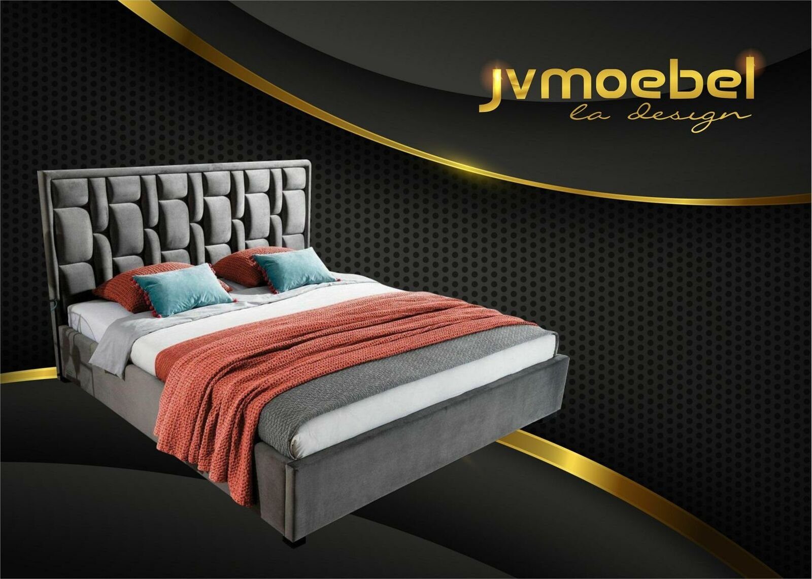JVmoebel Bett, Blaues Designer Bett Schlafzimmer Design Möbel Modern Luxus Betten Grau