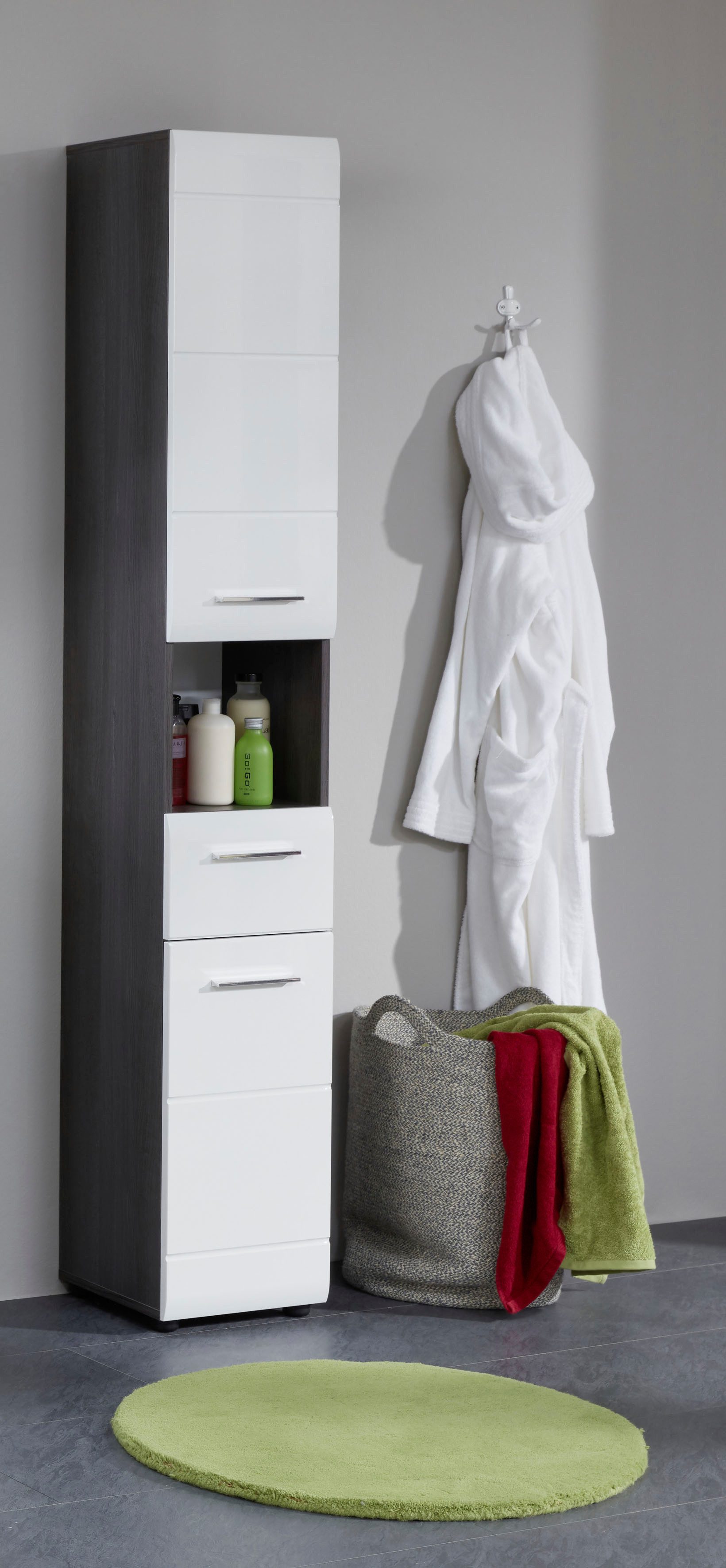 welltime Hochschrank Sovana Badezimmerschrank in Hochglanzoptik - (B/T/H) 30/31/182 cm