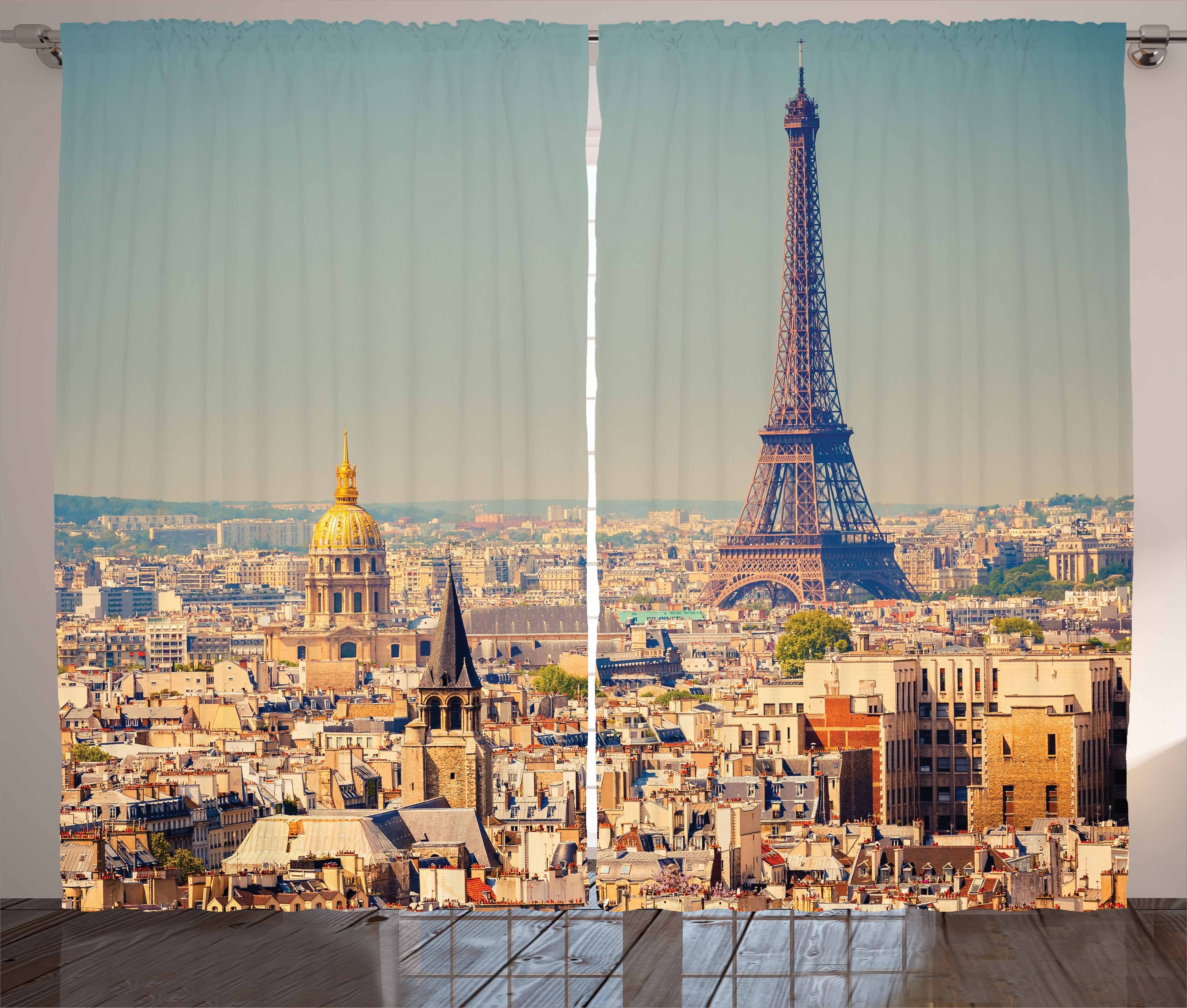 Vorhang von Schlaufen Haken, mit Kräuselband Paris und Eiffelturm Stadtbild Abakuhaus, Gardine Schlafzimmer