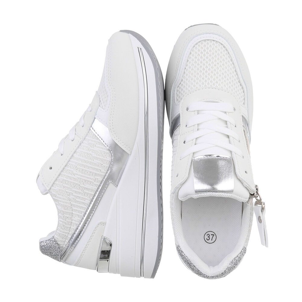 Ital-Design Modischer Sneaker mit Reißverschluss für Damen Sneaker (86344883) Keilabsatz/Wedge Sneakers Low in Weiß