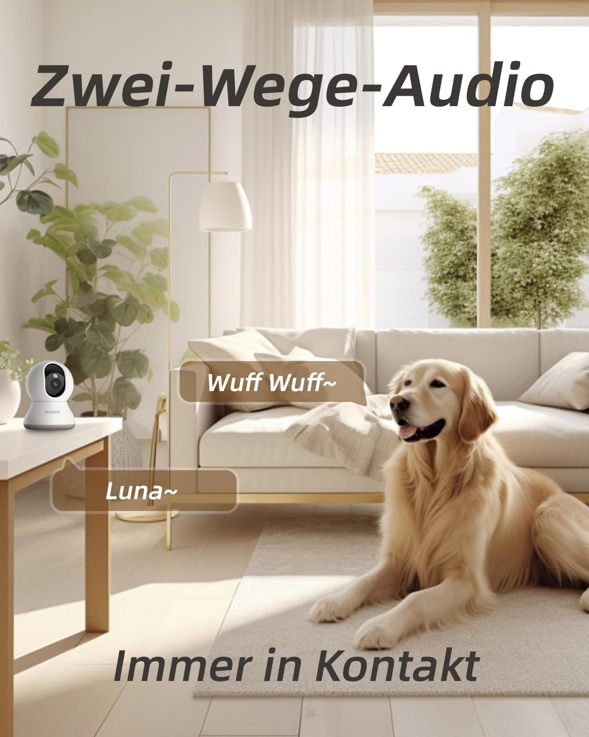 Blurams Überwachungskamera 2K 360° WLAN Kamera mit Bewegungserkennung (Innen, 1-tlg., Farbnachtsicht, 2-Wege-Audio, kompatibel mit Alexa und Google)