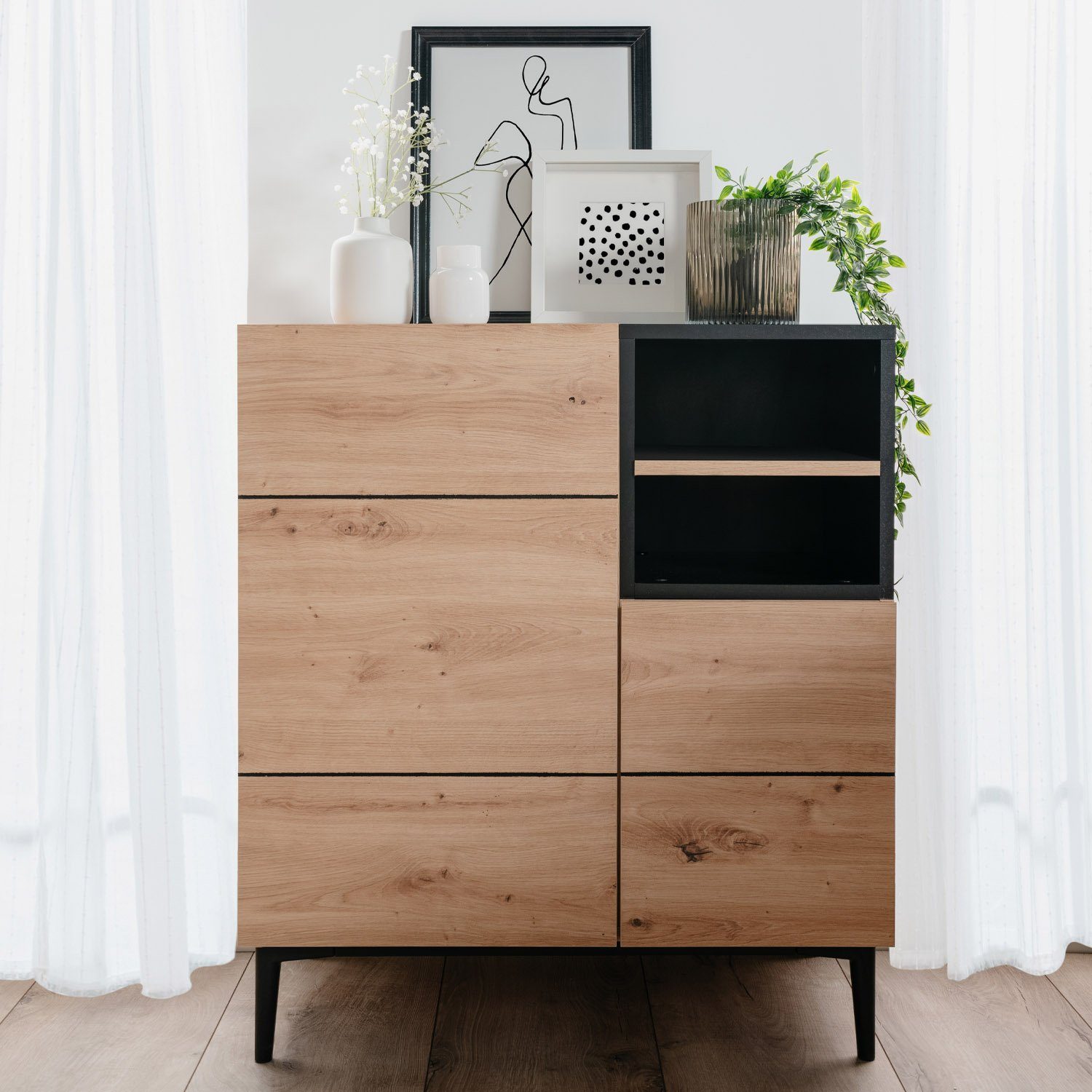 Homestyle4u Kommode Sideboard Eiche Holz Wohnzimmerschrank