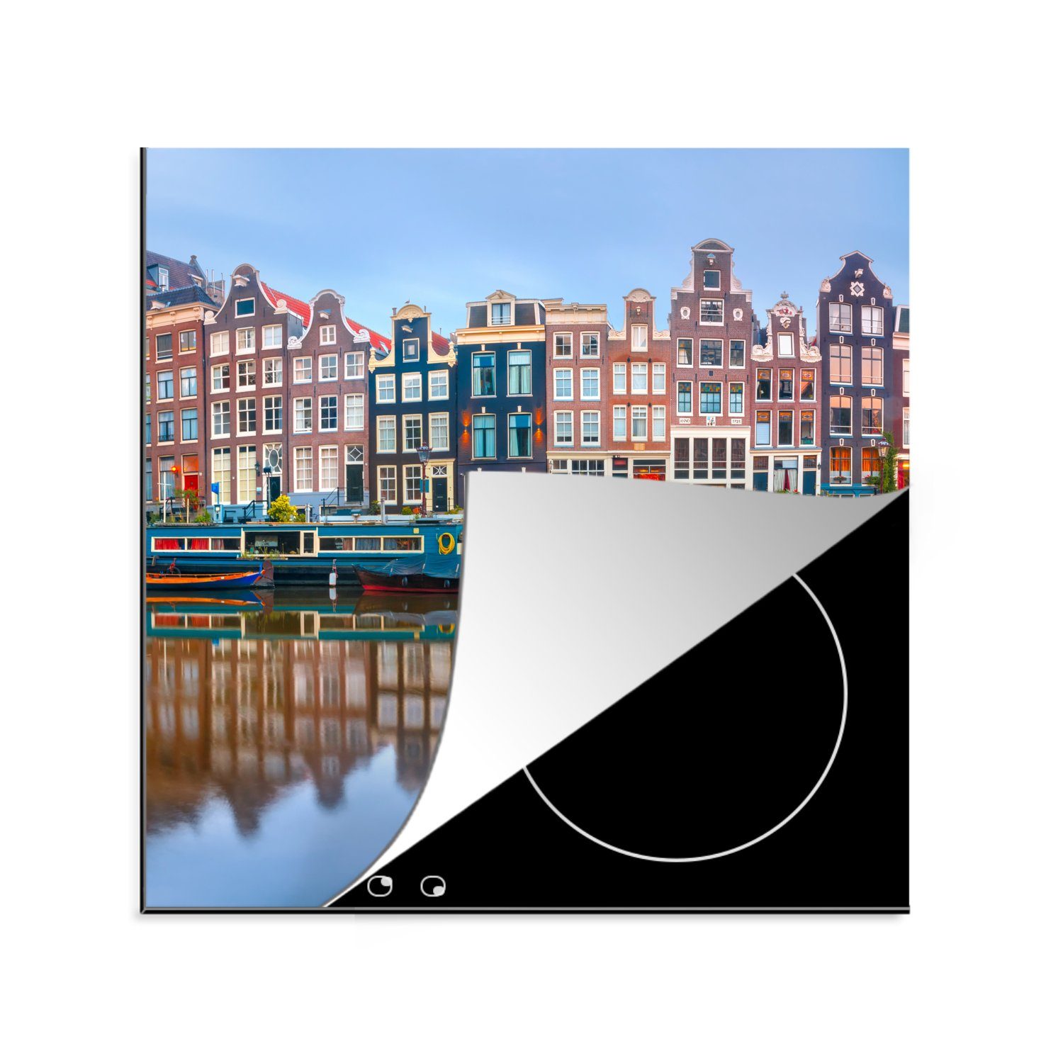 MuchoWow Herdblende-/Abdeckplatte Wasser - Boot - Amsterdam, Vinyl, (1 tlg), 78x78 cm, Ceranfeldabdeckung, Arbeitsplatte für küche | Herdabdeckplatten