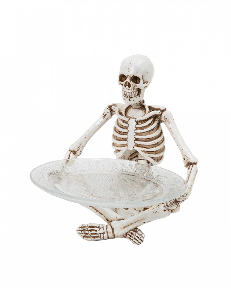 Horror-Shop Dekofigur Teller haltendes Skelett im Schneidersitz 27 cm