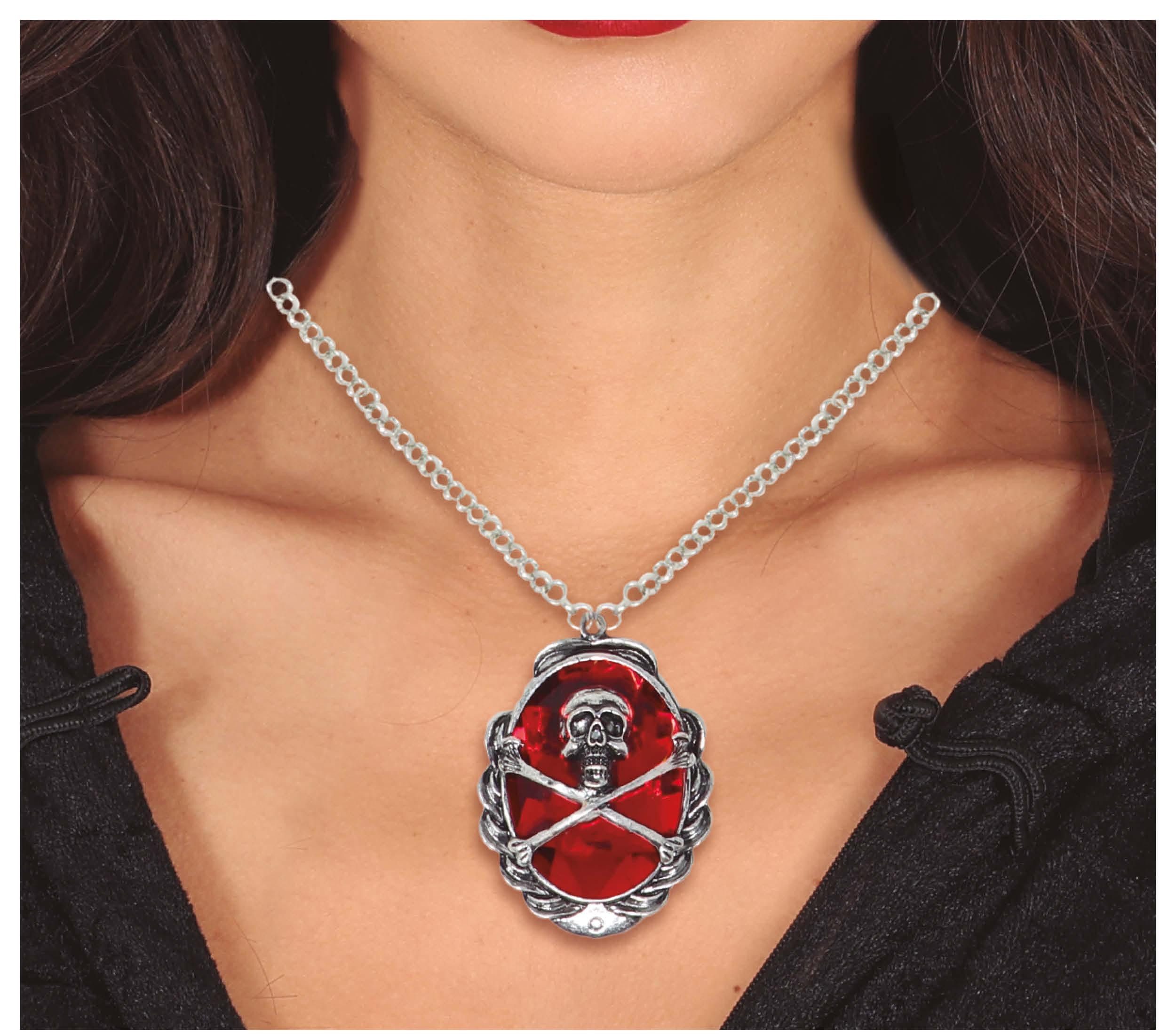 Fiestas Guirca Kostüm, Piratenschmuck Rubin Totenkopf Amulett Halloween Hal günstig online kaufen