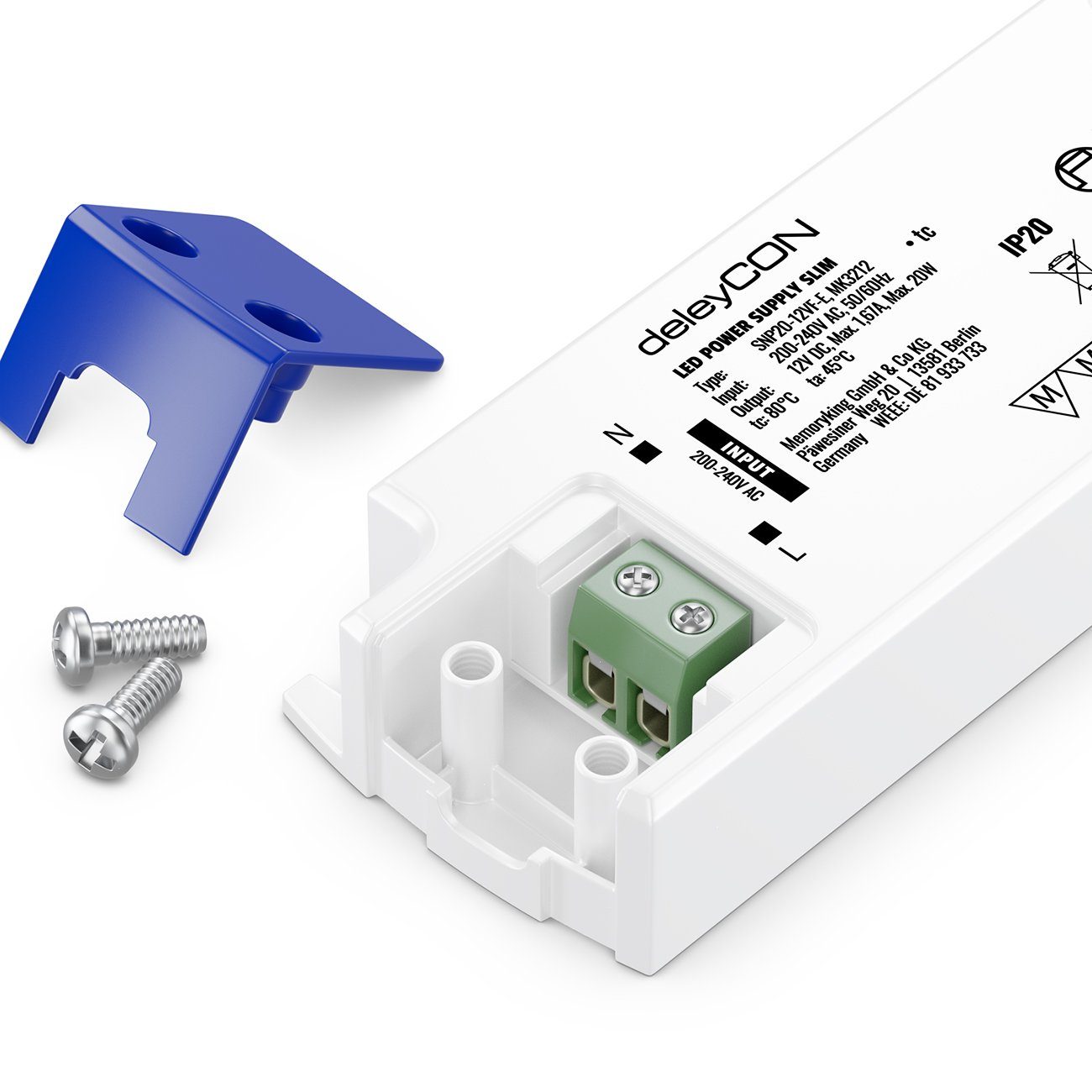 deleyCON LED-Leuchtmittel deleyCON 12V LED Trafo Transformator Netzteil SLIM 0-20W 200-240V DC