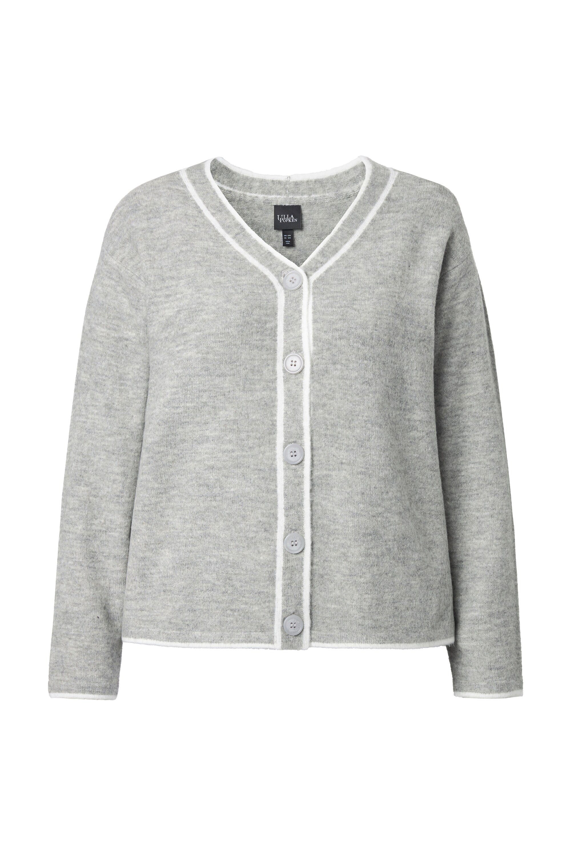 Ulla Popken Strickjacke Strickjacke Kontrastnaht V-Ausschnitt Langarm günstig online kaufen