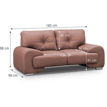 Beautysofa 2-Sitzer Maxime lux, 2-Sitzer Sofa im modernes Design aus Kunstleder, mit Wellenunterfederung, mit dekorativen Nähten