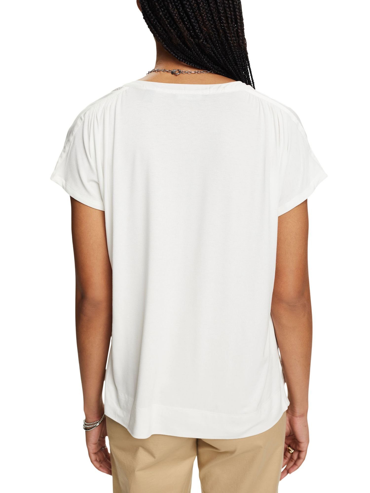 mit WHITE OFF Collection Esprit V-Neck, ECOVERO™ (1-tlg) LENZING™ Bluse T-Shirt