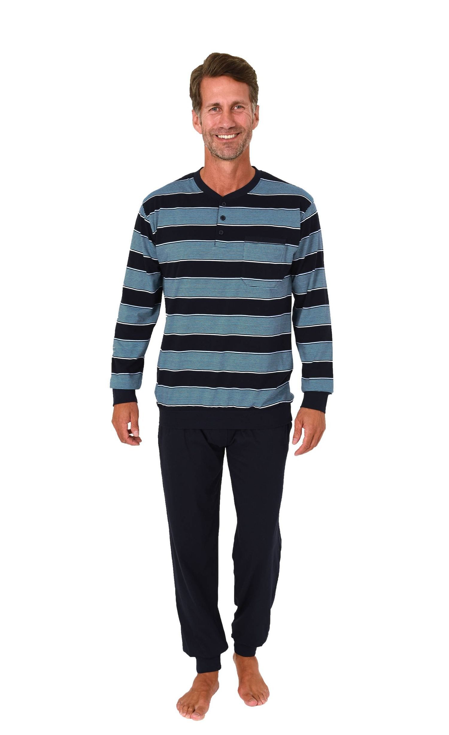 Normann Pyjama Normann Herren Schlafanzug lang mit Bündchen und Knopfleiste günstig online kaufen