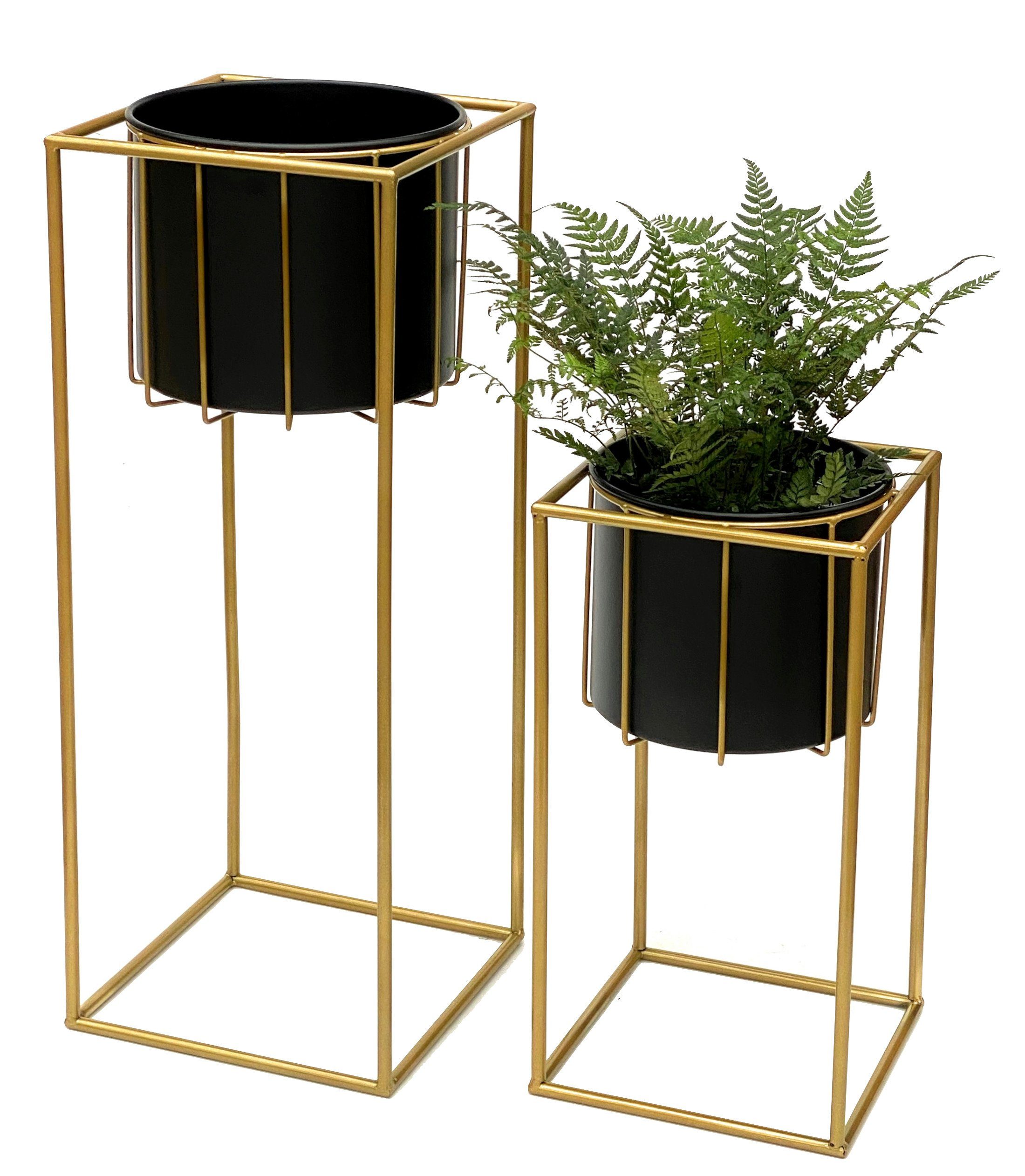 96035 Metall Pflanzenhocker Topf Blumenhocker Blumenständer Blumenständer mit Modern Blumensäule Gold Set Schwarz 2er Pflanzenständer Eckig DanDiBo