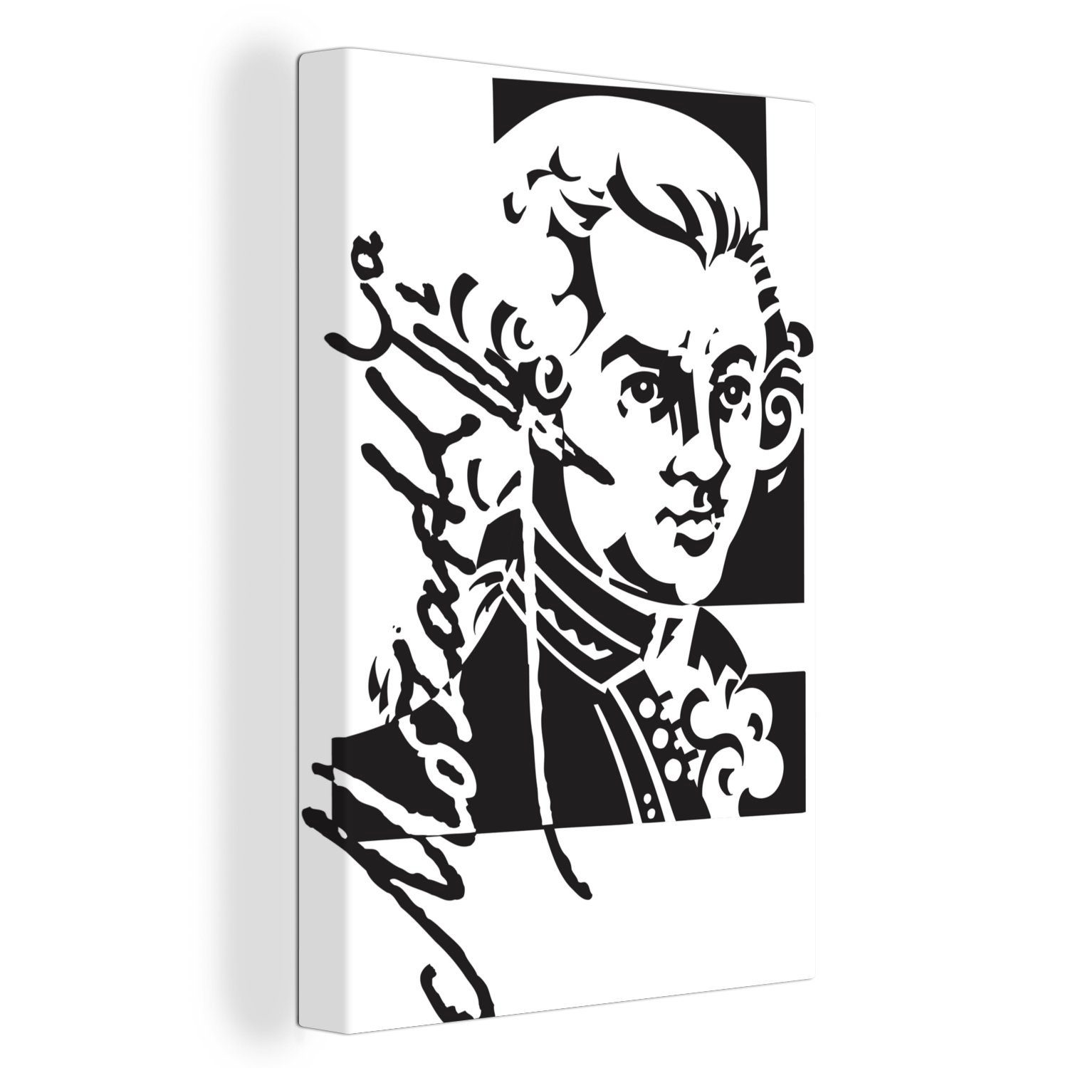 OneMillionCanvasses® Leinwandbild Illustration von Mozart St), Leinwandbild seiner (1 inkl. Unterschrift fertig bespannt in Gemälde, und cm Zackenaufhänger, schwarz-weiß, 20x30