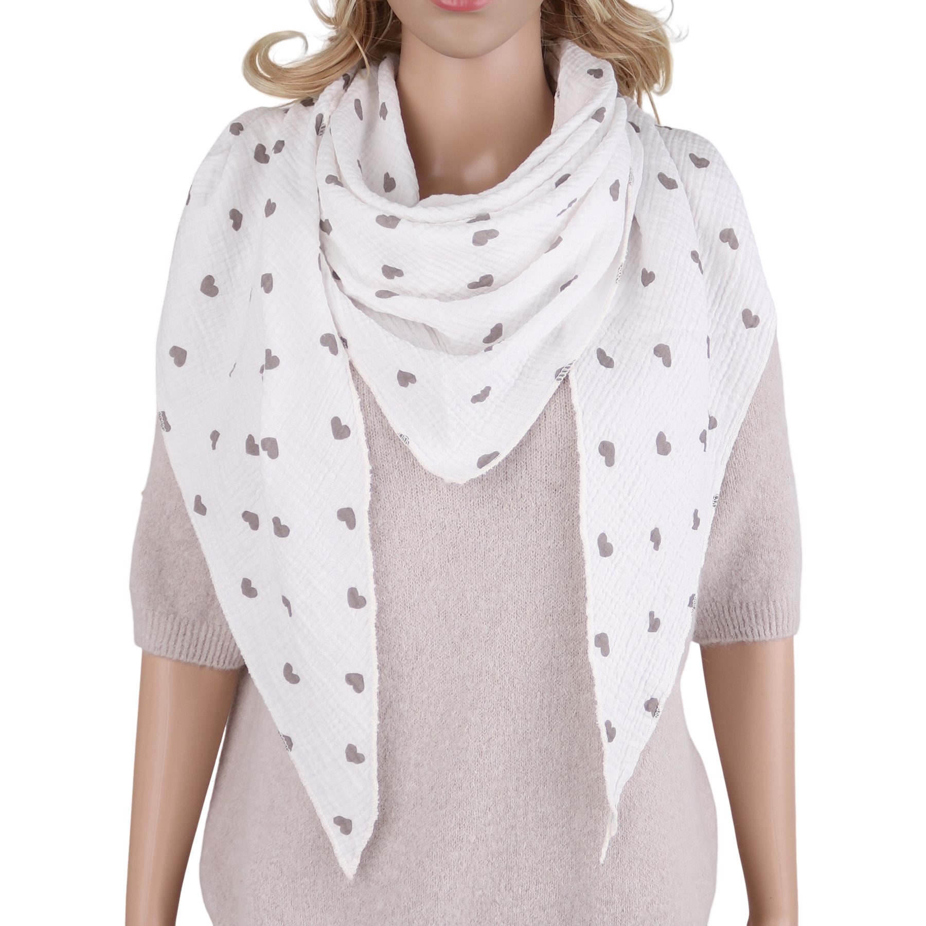 MIRROSI Dreieckstuch Aus Musellin Dreiecksschal ca.195x80 cm, Herz Print Ma günstig online kaufen