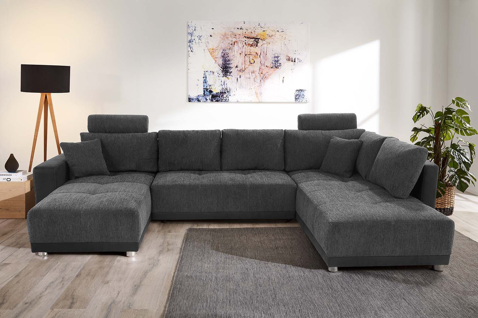 Jockenhöfer Gruppe Wohnlandschaft Orlando U-Form, B: 337 cm, mit Bettfunktion, Bettkasten, 2 Kopfstützen & 2 Zierkissen, Federkern