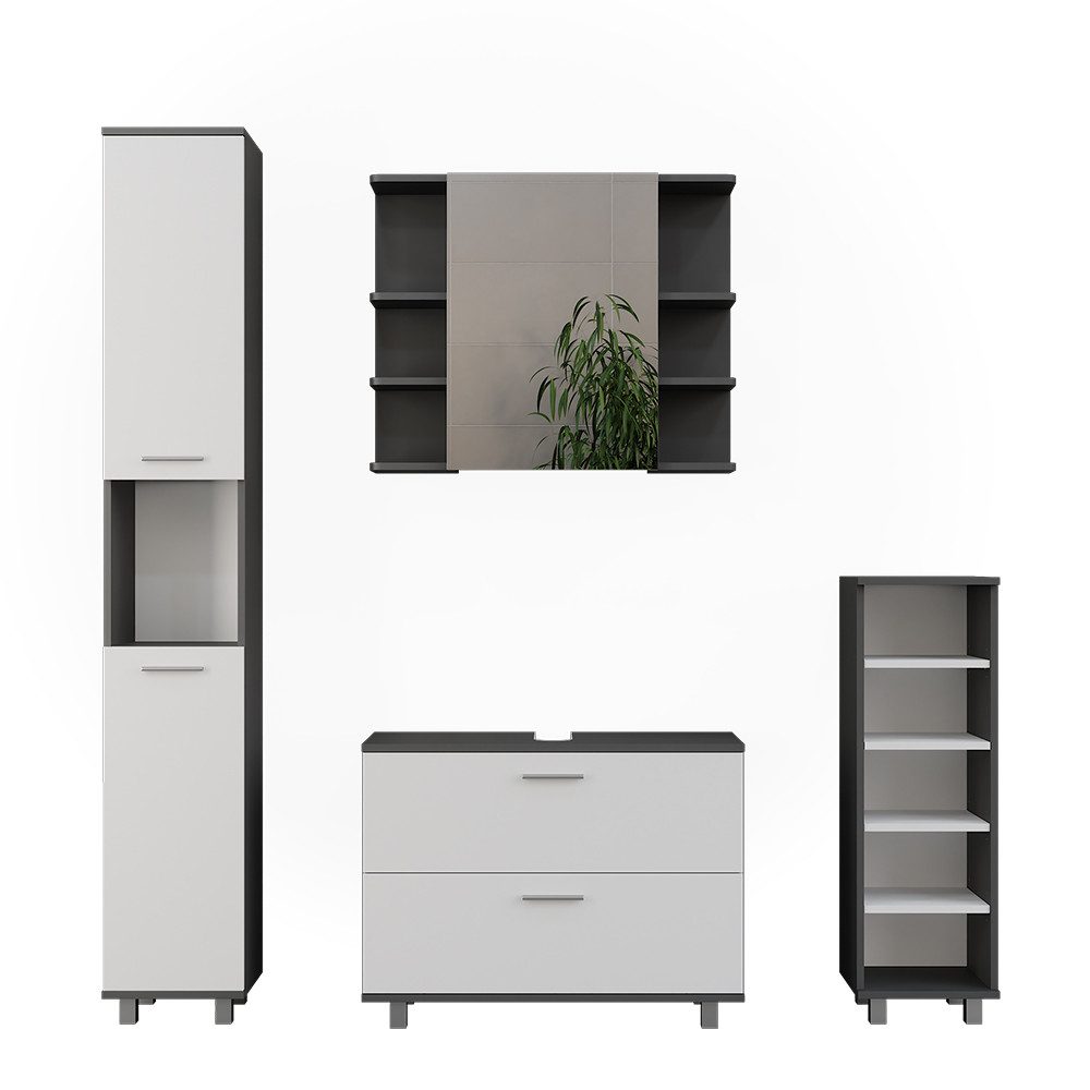 Vicco Badmöbel-Set Ilias, Anthrazit/Weiß, 4 Teile, (4-St., 4er Set)