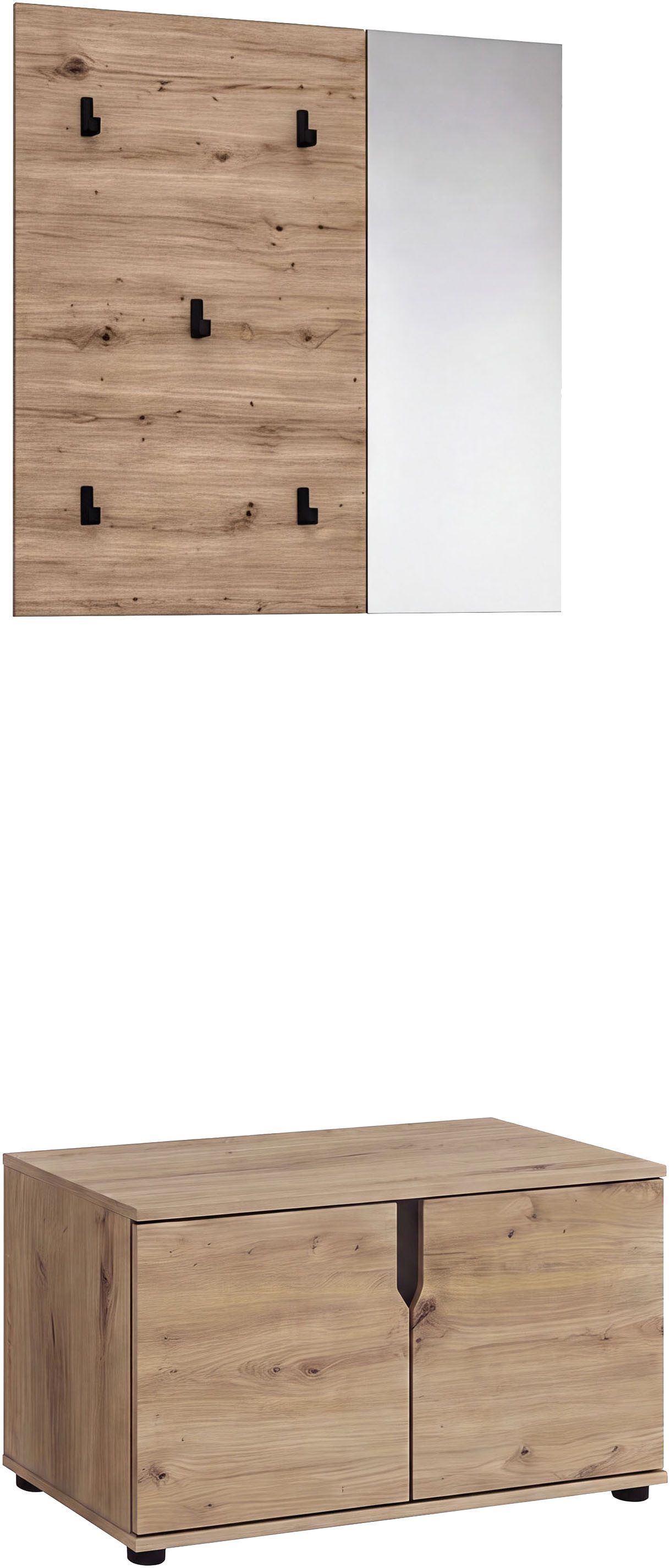 OTTO home Garderoben-Set FJELL, Breite 80cm, 2-teilige Kombination best. aus: Sitzbank & Paneel, (hochwertig verarbeitete Materialien und pflegeleichte Oberflächen), Garderobenkombination, Kombination, Set, Garderobe, Flurgarderobe