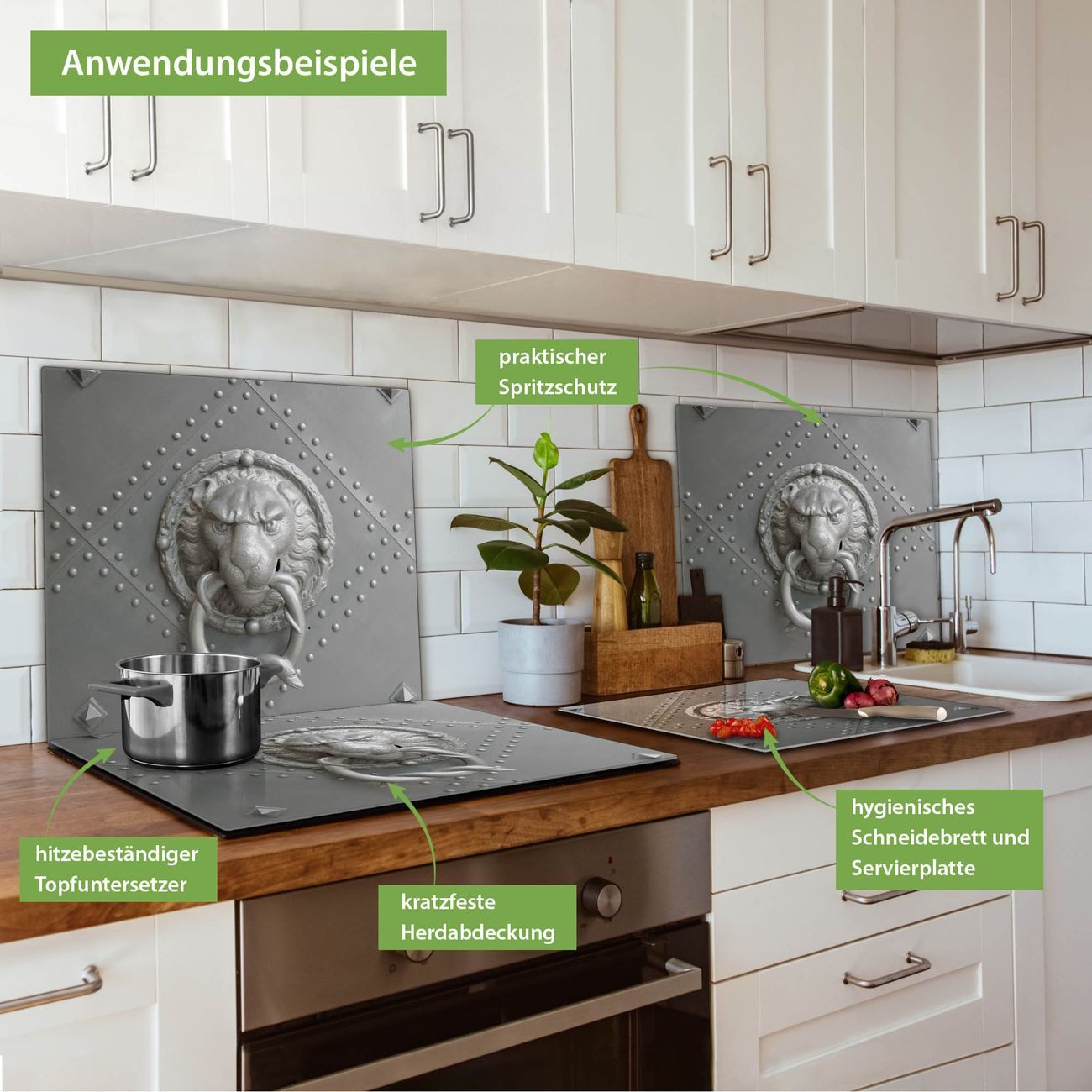 banjado Herd-Abdeckplatte einteilig aus Glas mit Motiv Eisentor, (gehärtet, 1 tlg., inkl. selbstklebende Gummifüßchen)