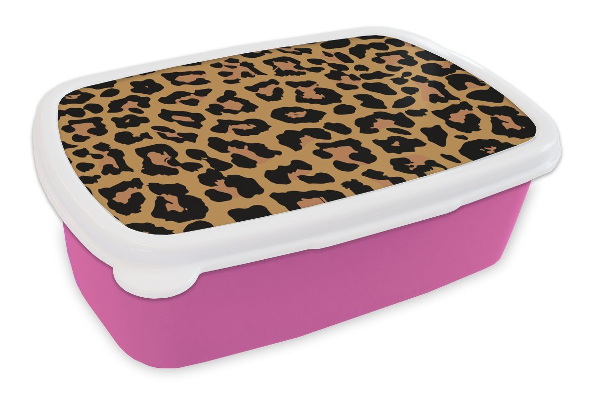 MuchoWow Lunchbox Panther Druck - Tiere - Braun, Kunststoff, (2-tlg), Brotbox für Erwachsene, Brotdose Kinder, Snackbox, Mädchen, Kunststoff rosa