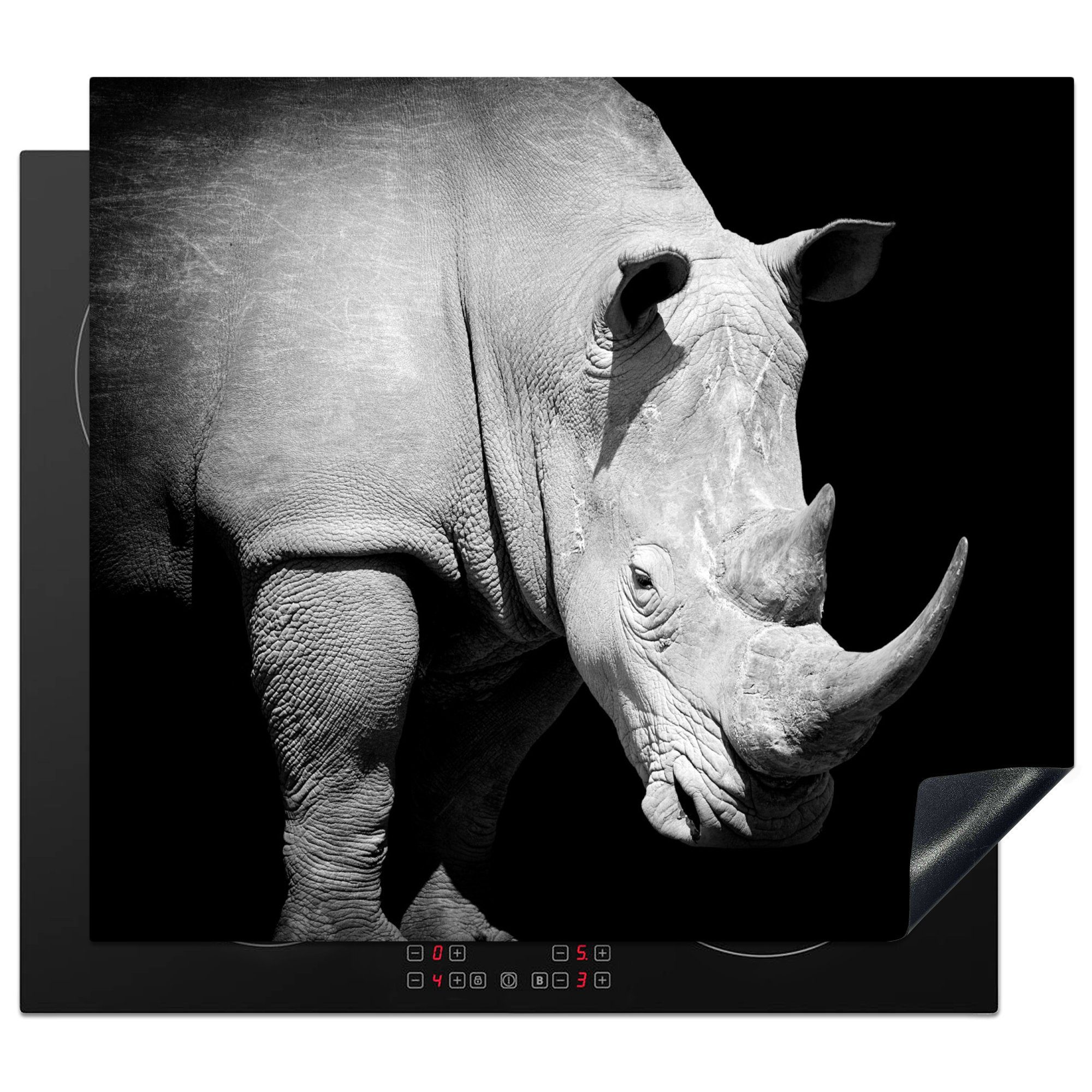 MuchoWow Herdblende-/Abdeckplatte Rhinozeros - Tier - Porträt, Vinyl, (1 tlg), 59x51 cm, Induktionsschutz, Induktionskochfeld, Ceranfeldabdeckung