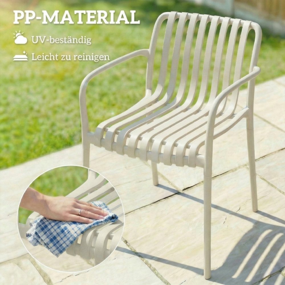 CHICFURN Gartenstuhl 4er-Set Terrassenstühle mit Armlehnen und Lamellendesign (Packung, 4 St), Stapelbare Stühle aus Kunststoff, Ergonomisch, Cremeweiß