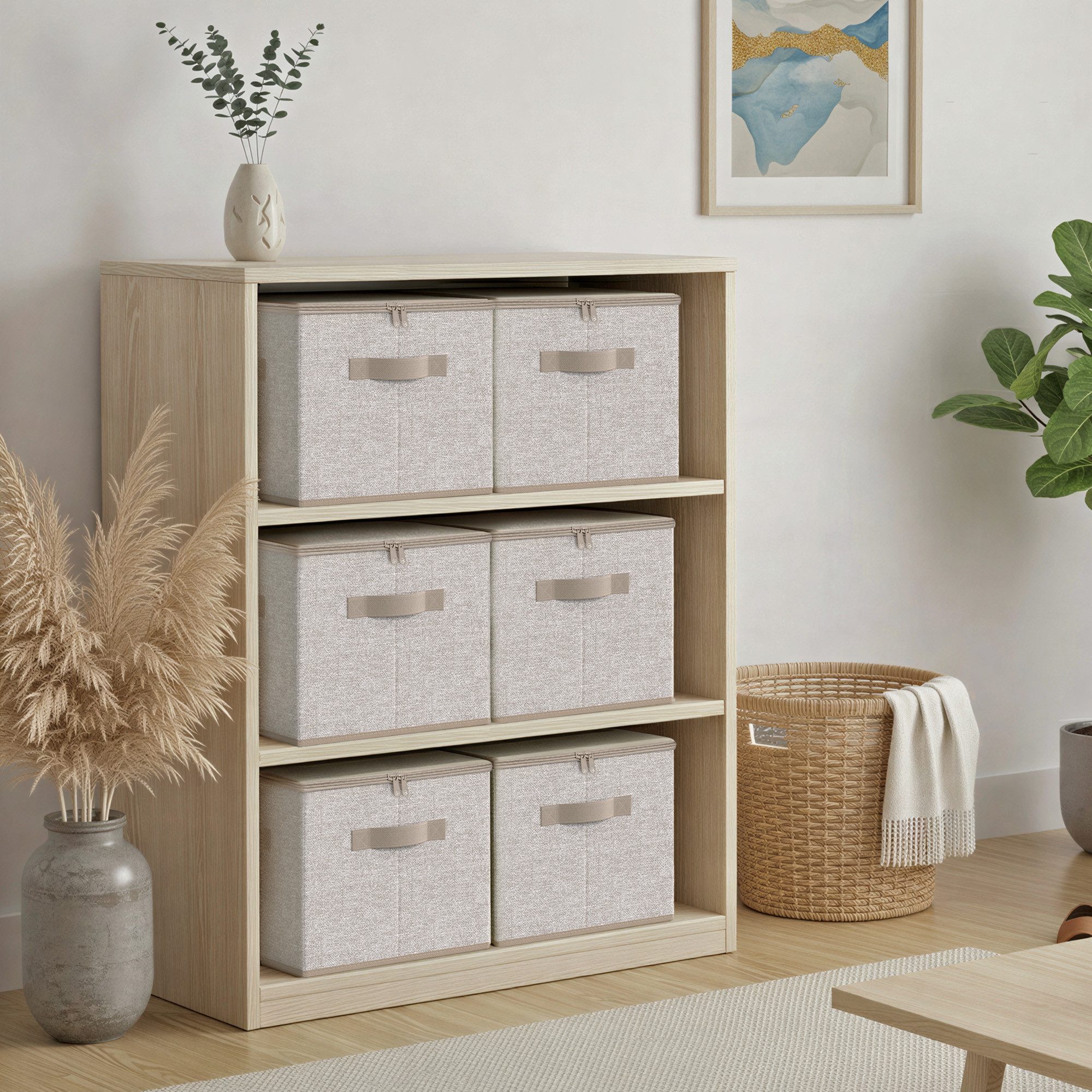 SONGMICS Aufbewahrungsbox Aufbewahrungsboxen, mit Deckel, faltbare Stoffbox mit Griffen, 3er Set, 40 x 30 x 25 cm, Vliesstoff – Bild 2 von 5