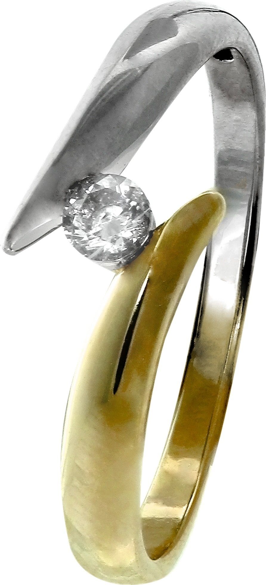 Ring aus 333 Gold Gelbgold bicolor mit 13 Zirkonia Fingerring Damen 