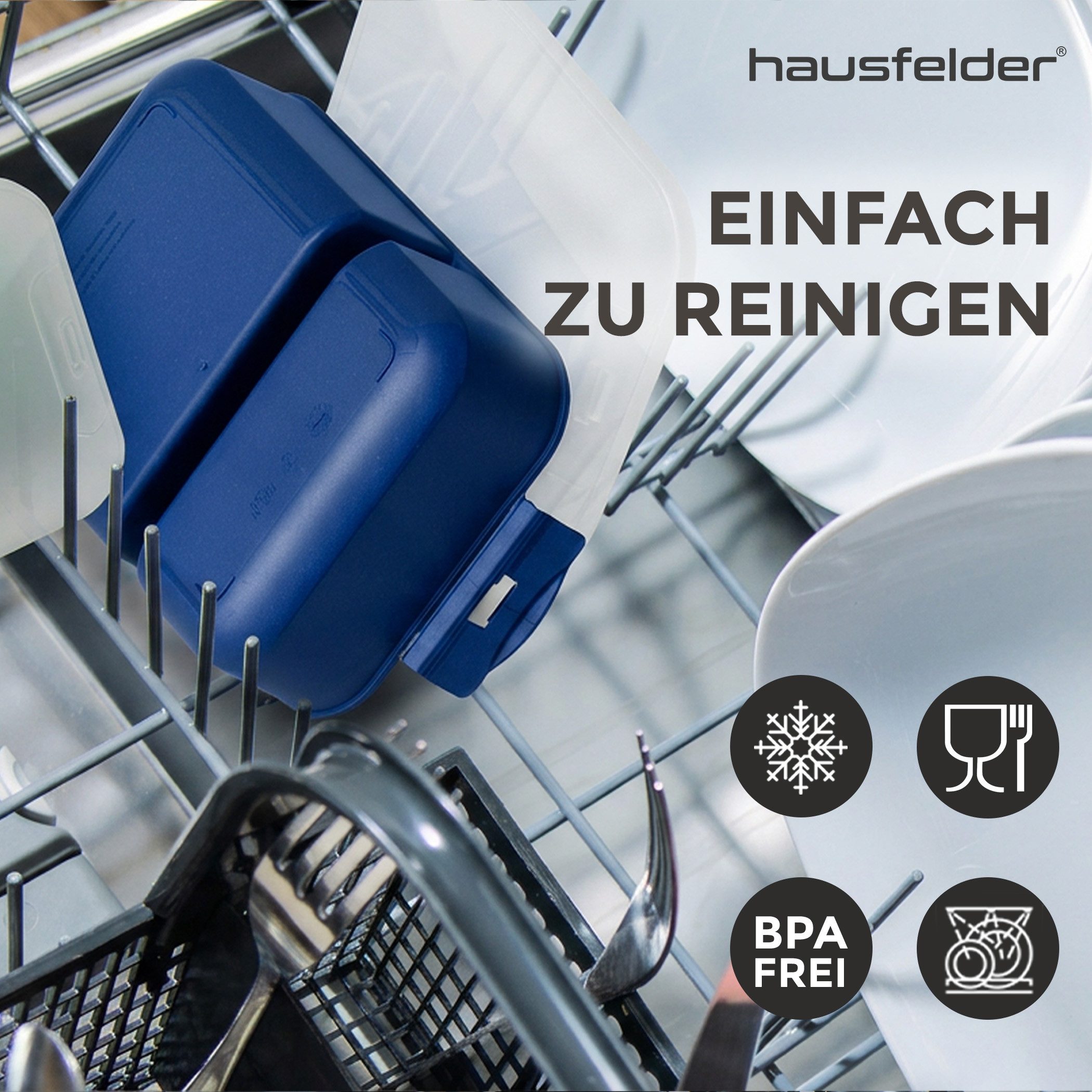 Hausfelder Lunchbox Brotdose 2er Set mit Unterteilung, 1x groß, 1 x klein, Marineblau, Kunststoff, (2er Set, 2-tlg), spülmaschinengeeignet, langlebig, bruchfest – Bild 4 von 5