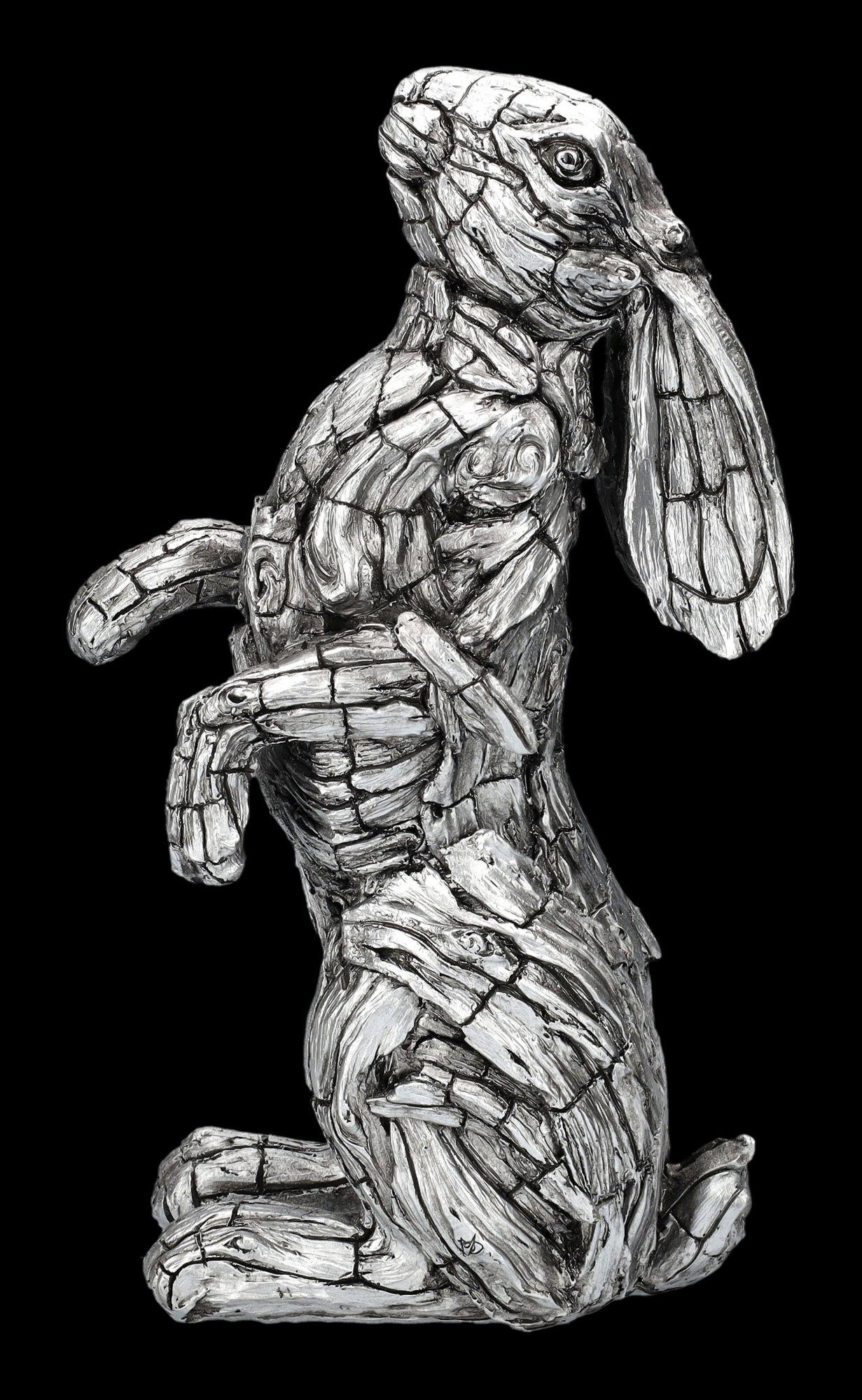 Figuren Shop GmbH Tierfigur Hasenfigur - Holzoptik Silberfarben - Hase Abstrakt Dekofigur