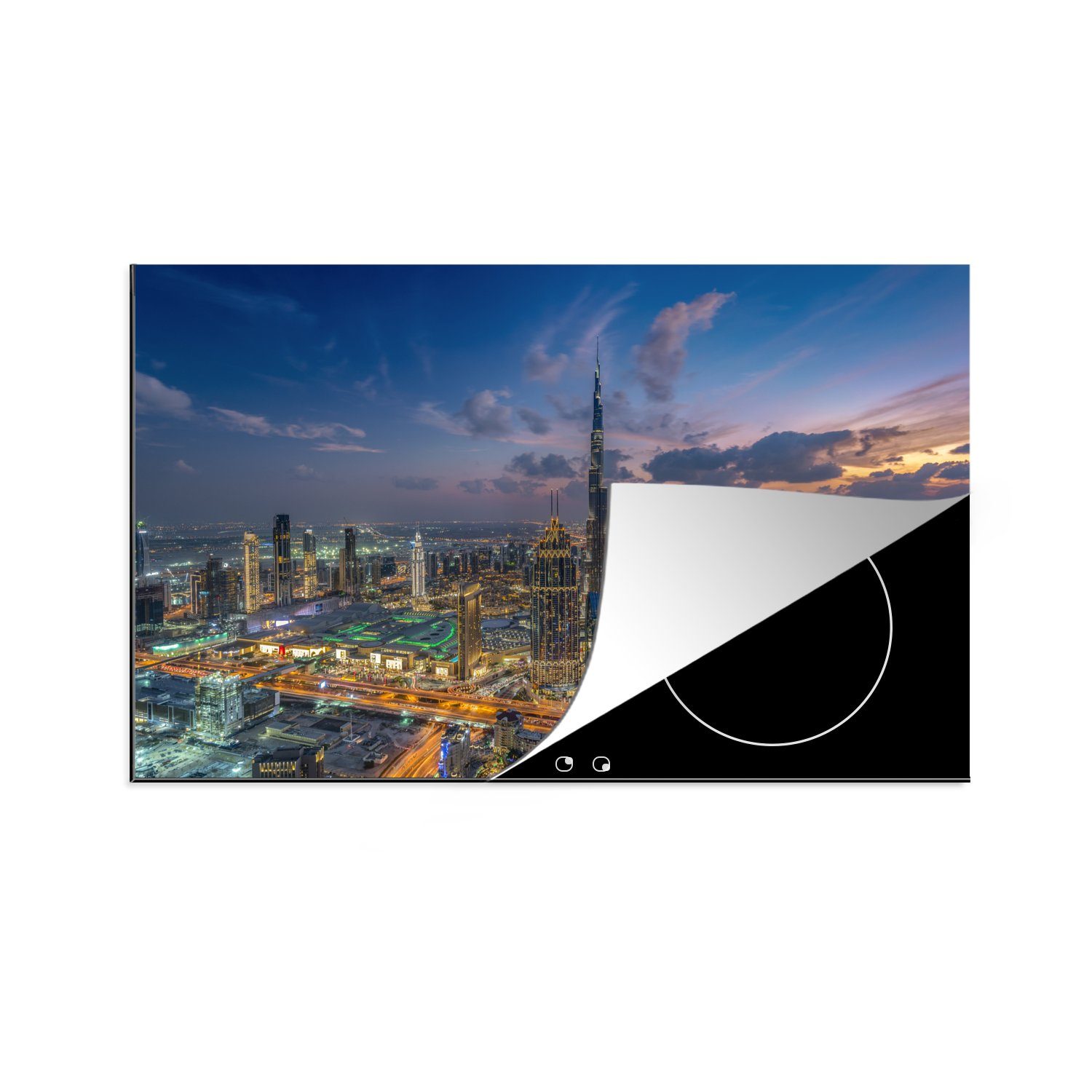 MuchoWow Herdblende-/Abdeckplatte Skyline Dubai Downtown, tlg), Schutz für Emirate, 81x52 Induktionskochfeld (1 Vereinigte Vinyl, küche, cm, Ceranfeldabdeckung die