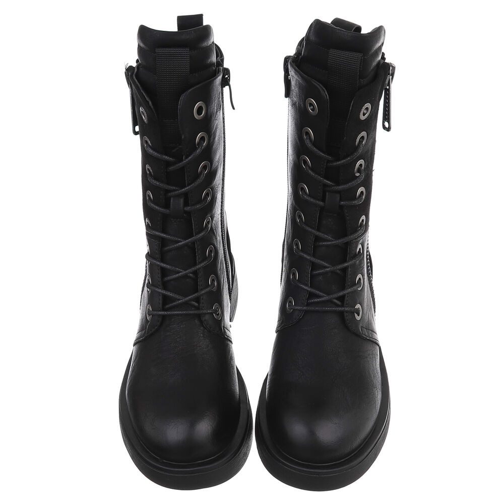 Ital-Design Modischer Damen-Boot mit Reißverschluss und Schnürung Schnürstiefelette (90515097) Blockabsatz Schnürstiefeletten in Schwarz – Bild 4 von 5
