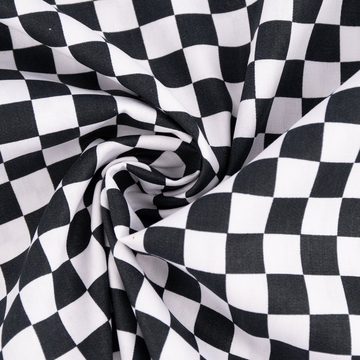 SCHÖNER LEBEN. Stoff Baumwollstoff Popeline Racing Cars Finish Flag Karos schwarz weiß 1,4m, allergikergeeignet