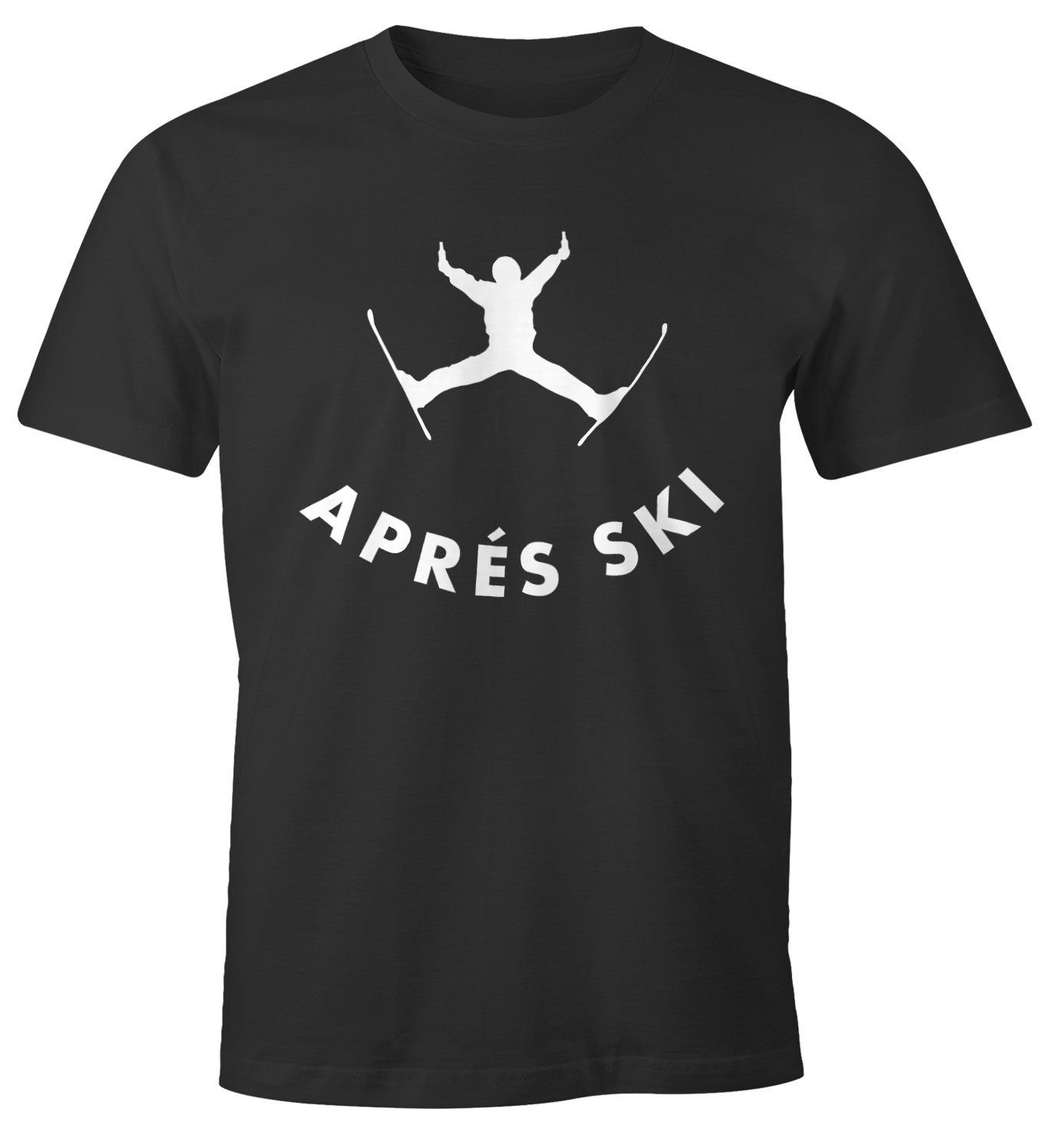 MoonWorks Print-Shirt Print schwarz Fun-Shirt Sprung Ski Bier Apres Moonworks® mit T-Shirt Herren