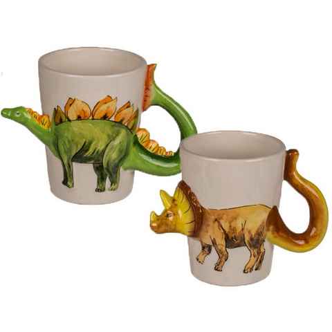 Bada Bing Tasse Dino 3D Optik Dinosaurier Kindertasse ca. 250 ml Becher Kinderbecher, Keramik, 2er Set, 3D Optik