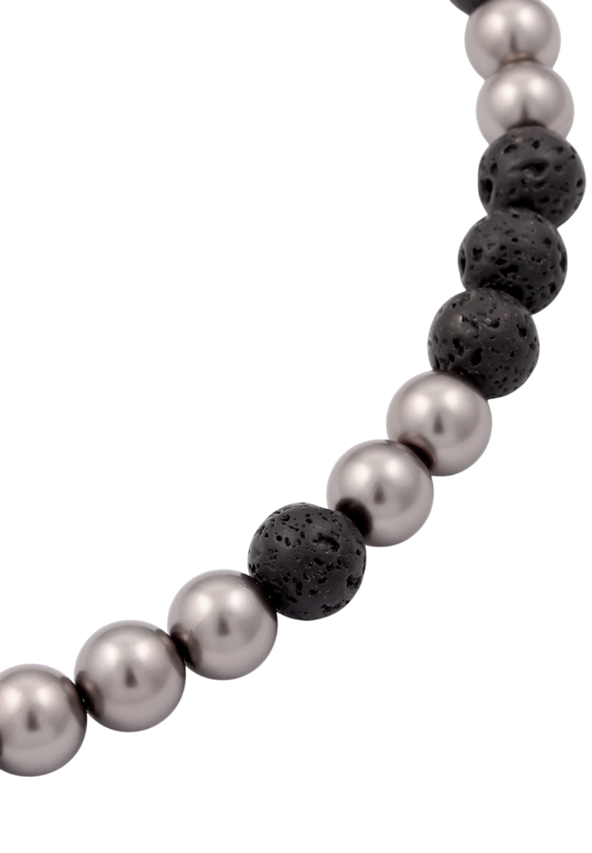 Kuzzoi Bead-Armband-Set Lava Synthetische Perle Grau Schwarz 925 Sterling Silber