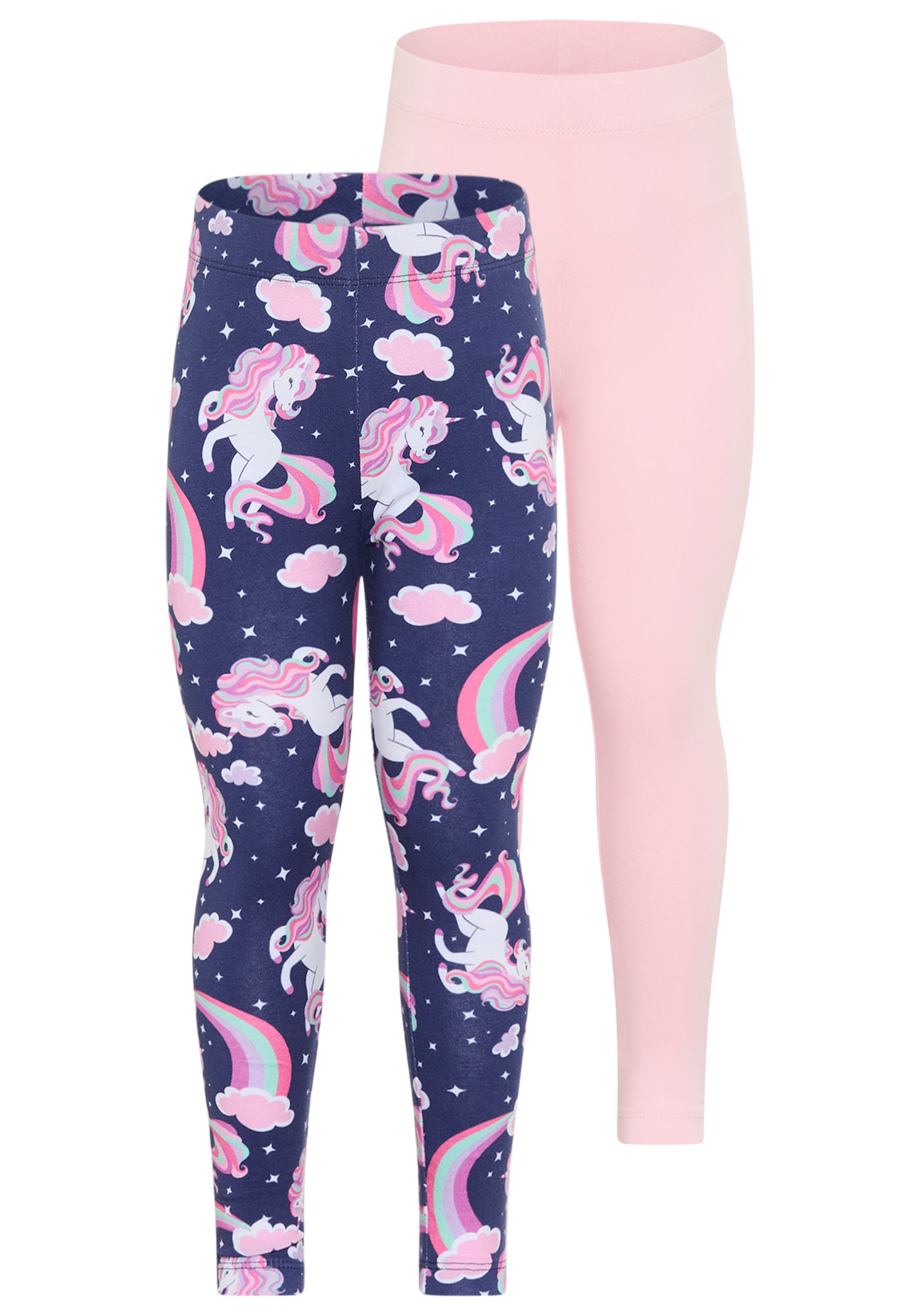 KIDSWORLD Leggings 2er Pack Leggings mit Einhorn-Muster (Packung, 2-tlg., 2) für Mädchen, extra-enge Beinform, mit Gummizug am Bund