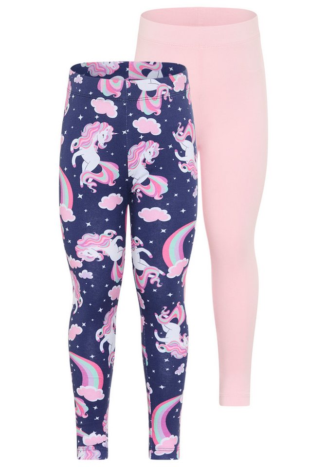 KIDSWORLD Leggings 2er Pack Leggings mit Einhorn-Muster (Packung, 2-tlg) für Mädchen, extra-enge Beinform, mit Gummizug am Bund