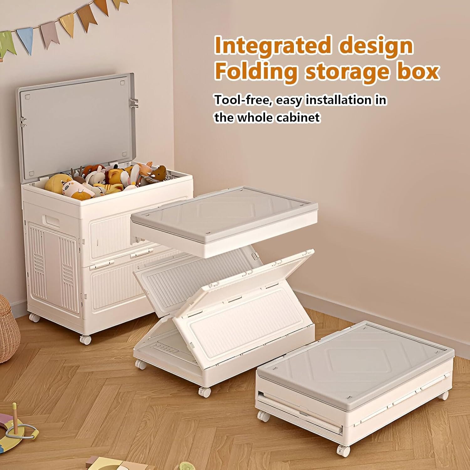 Luckice Aufbewahrungsbox mit Deckel und Rädern Spielzeugkiste Werkzeugkasten 85L (Faltbare Kunststoff Kisten Aufbewahrung, Stapelbare Klappbox Ordnungsbox als Organizer für Kleidung, Spielzeug, Badezimmer, Küche, Büro oder Wohnzimmer, Rollbare Aufbewahrungsbox)