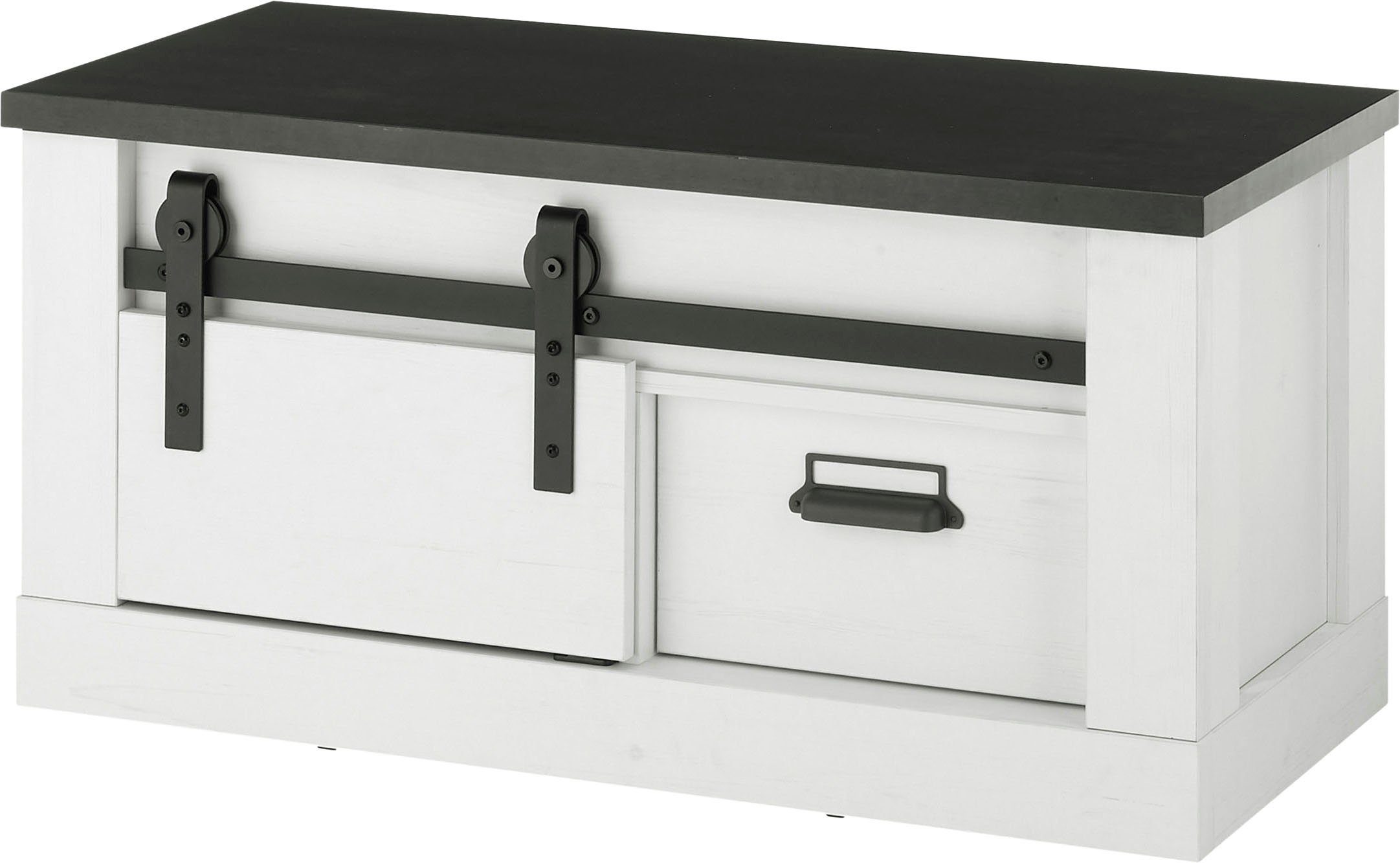Home affaire Sitzbank SHERWOOD, modernes Holz Dekor, mit Scheunentorbeschlag aus Metall, Breite 93 cm