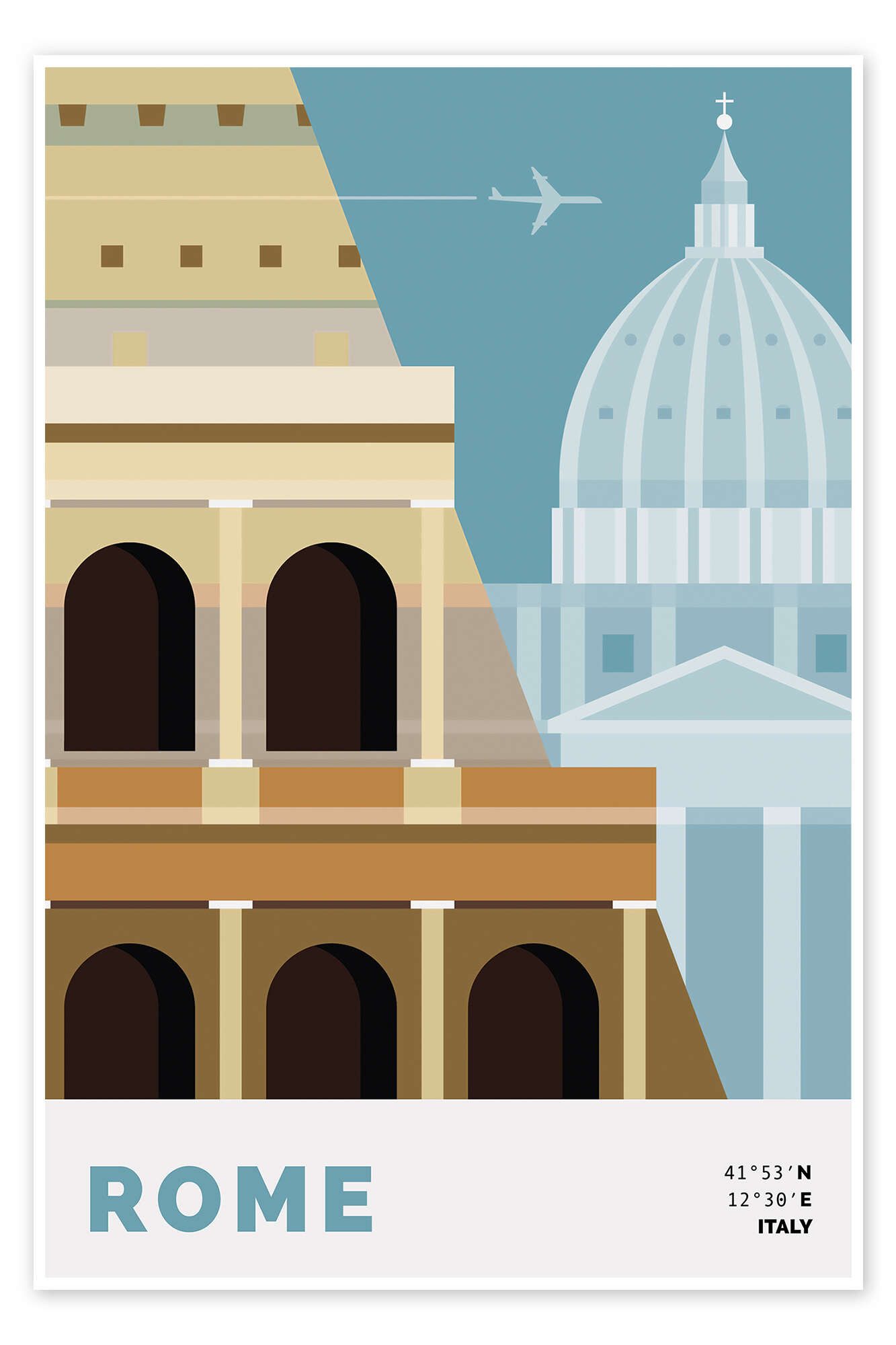 Posterlounge Wandbild Rome, Retro Travel Design, erhältlich als Poster, Leinwandbild, Wandsticker oder Acrylglasbild